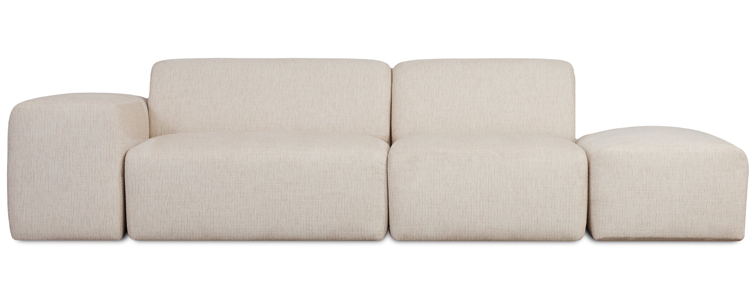 Modulares Sofa Pyllomi mit Hocker, warmbeige Flechtoptik