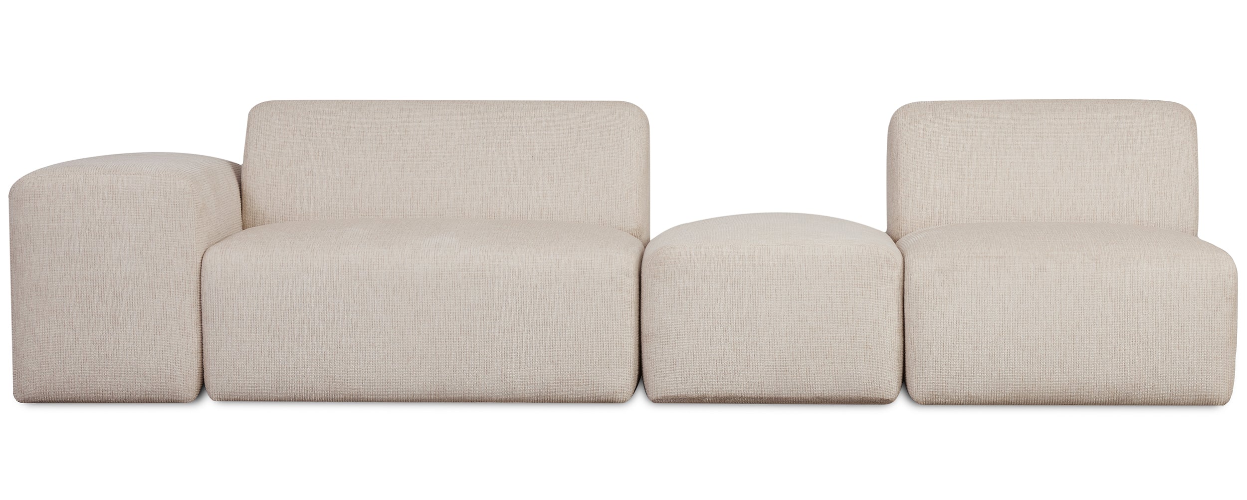Modulares Sofa Pyllomi mit Hocker, warmbeige Flechtoptik