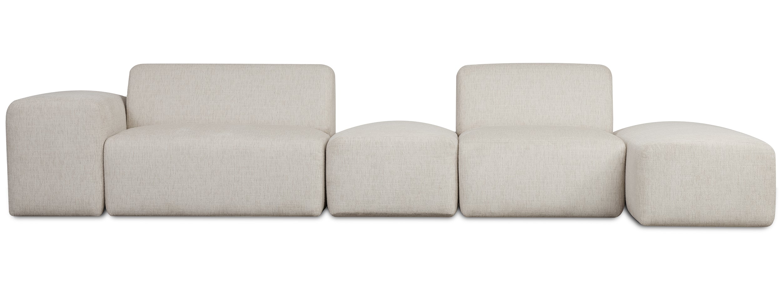 Modulares Ecksofa Pyllomi, L-förmig mit Hocker, cremefarbenes Geflecht