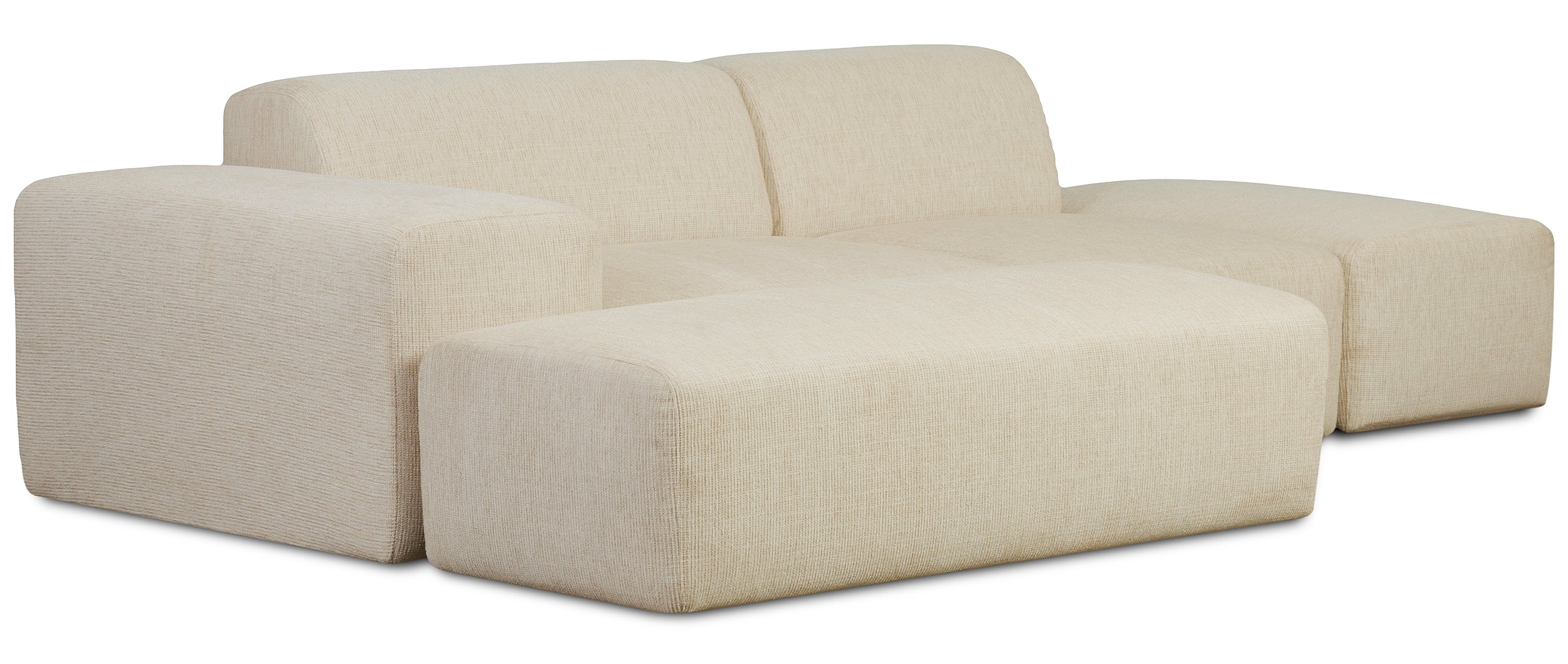 Modulare Eckcouch Pyllomi L-förmig mit Hocker, hellbeige Geflecht