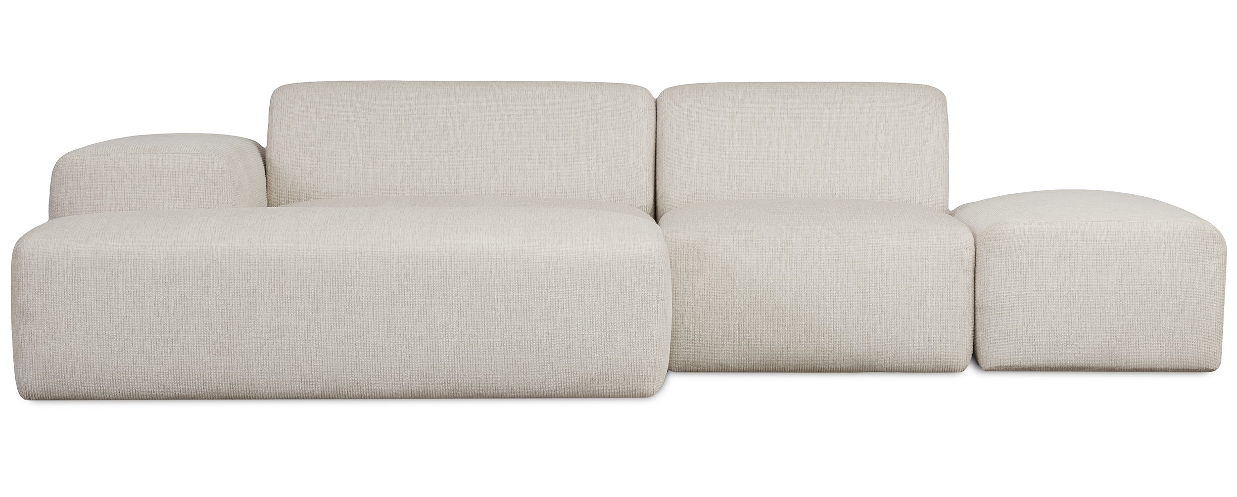Modulares Ecksofa Pyllomi, L-förmig mit Hocker, cremefarbenes Geflecht