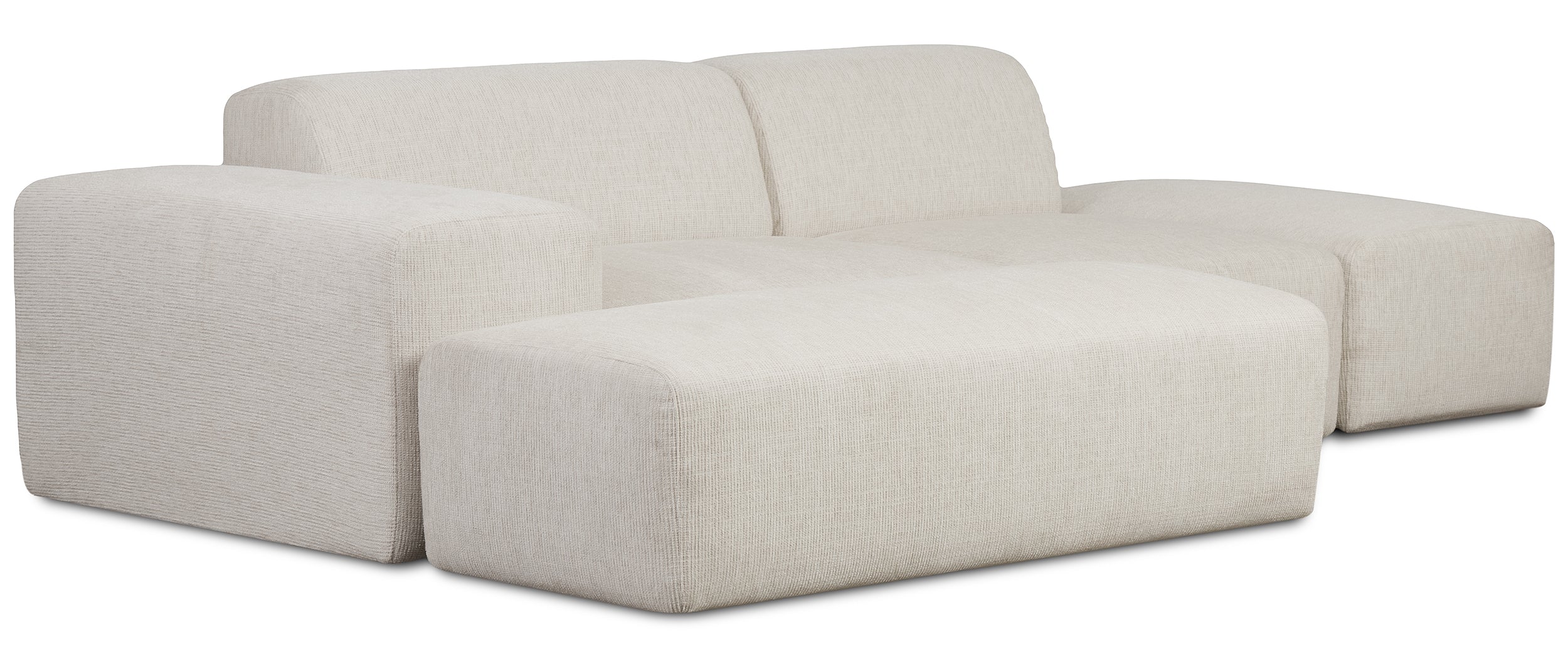Modulares Ecksofa Pyllomi, L-förmig mit Hocker, cremefarbenes Geflecht