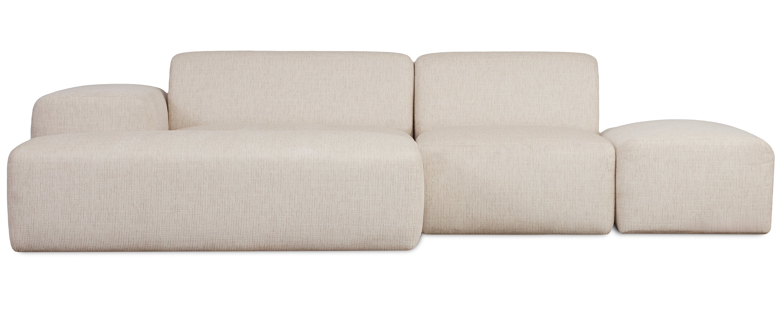 Modulares Ecksofa Pyllomi in L-Form mit Hocker, warmbeige Flechtoptik