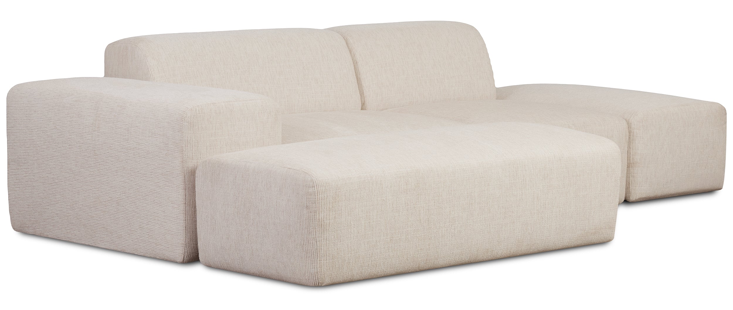 Modulares Ecksofa Pyllomi in L-Form mit Hocker, warmbeige Flechtoptik