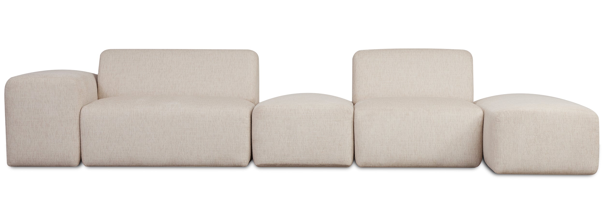 Modulares Ecksofa Pyllomi in L-Form mit Hocker, warmbeige Flechtoptik