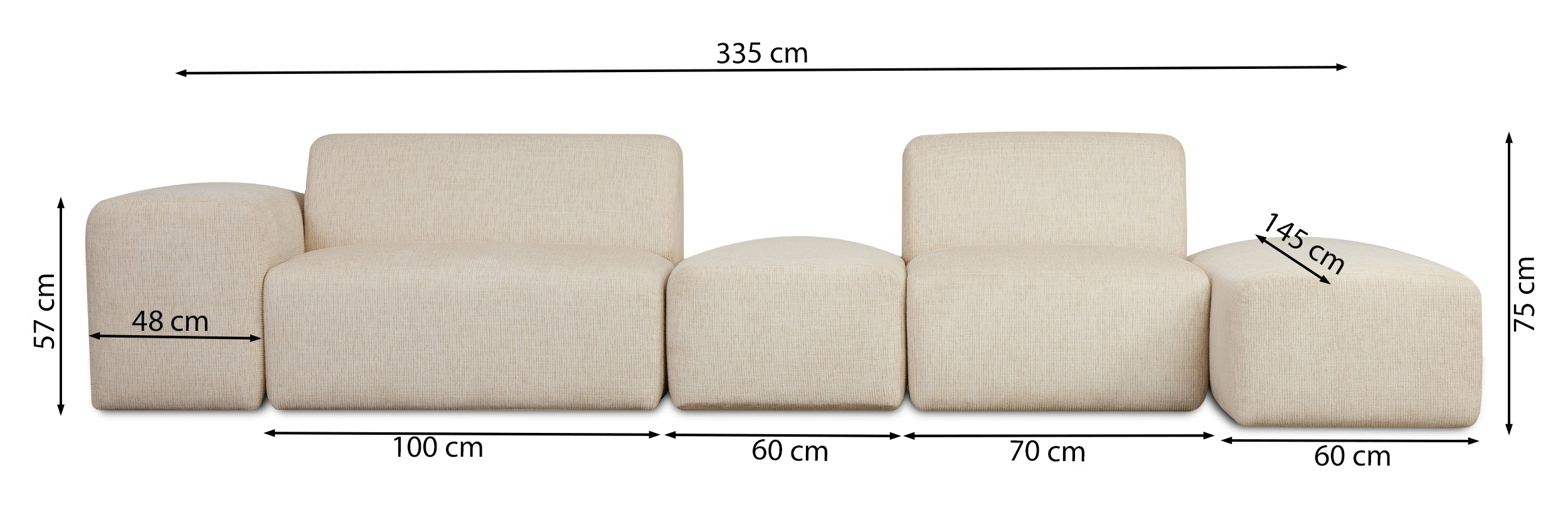 Modulare Eckcouch Pyllomi L-förmig mit Hocker, hellbeige Geflecht