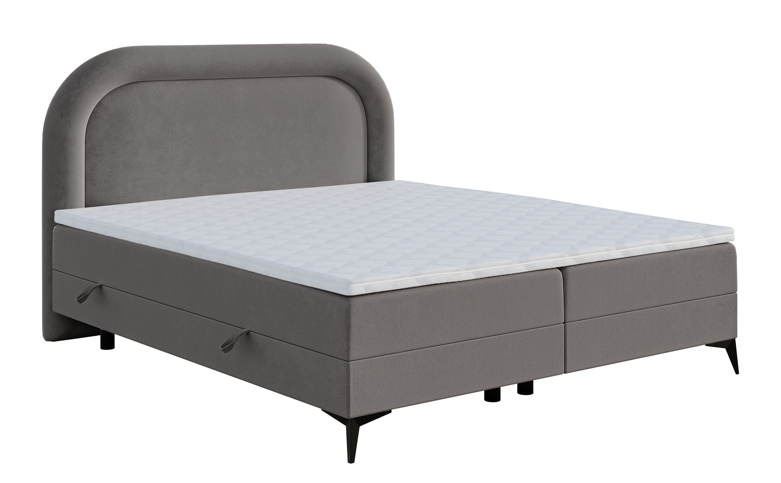 Kontinentales Bett 180x200 cm Loreo mit Topper und Stauraum, grau-beiges Samt