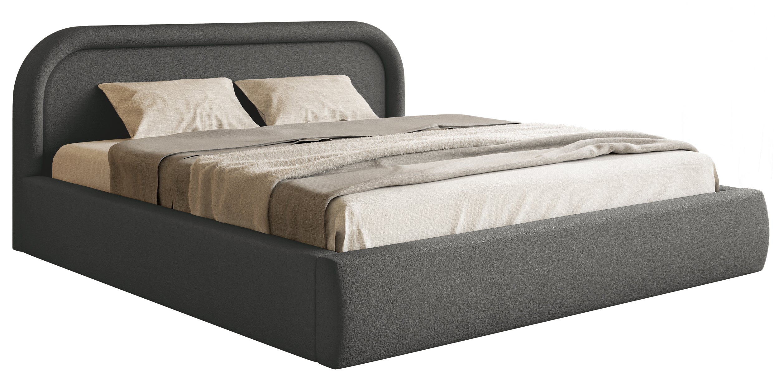 Gepolstertes Bett 160x200 cm Ruvi mit Stauraum, graphitfarbener Chenillestoff