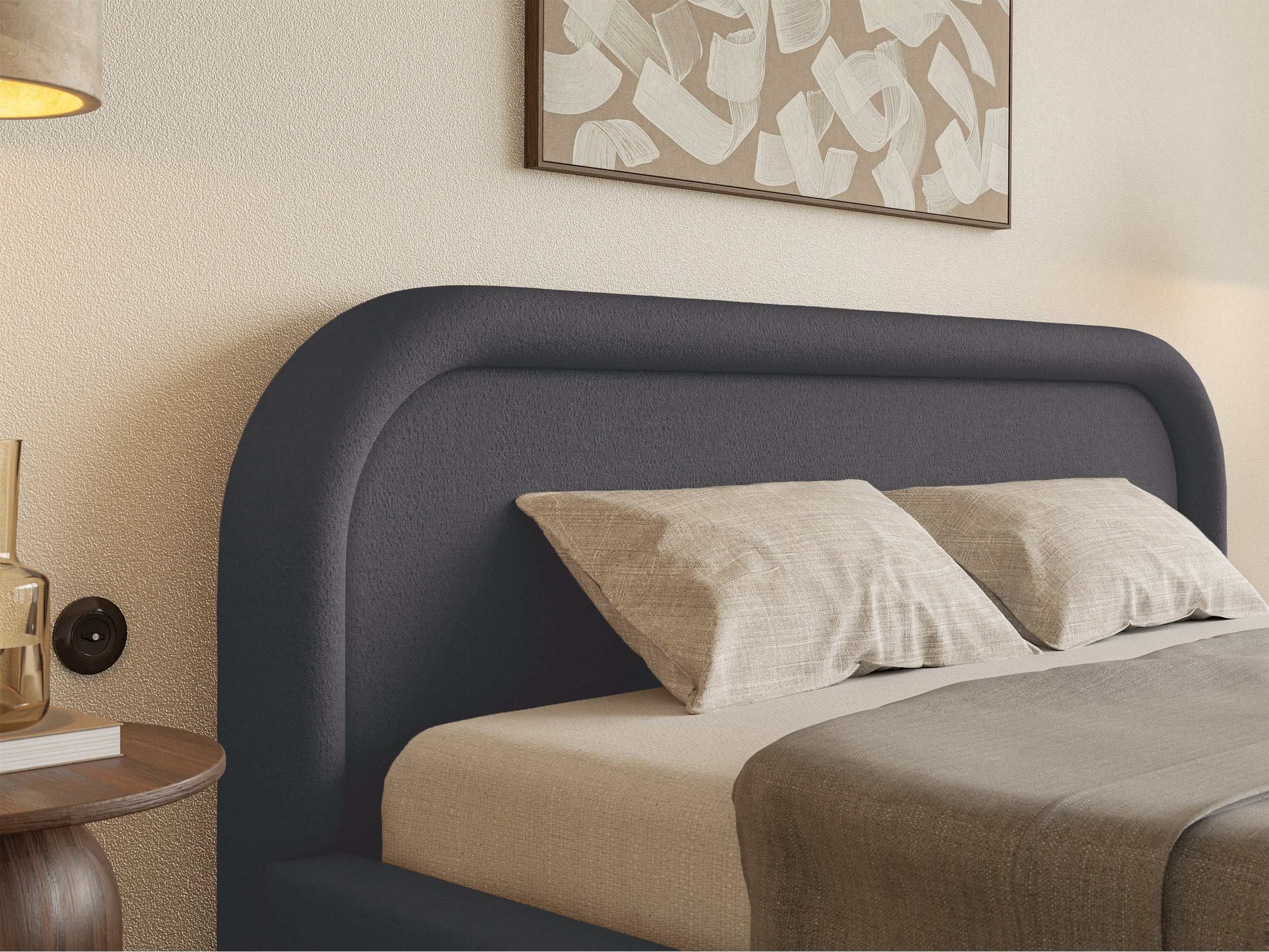 Gepolstertes Bett 160x200 cm Ruvi mit Stauraum, graphitfarbener Chenillestoff