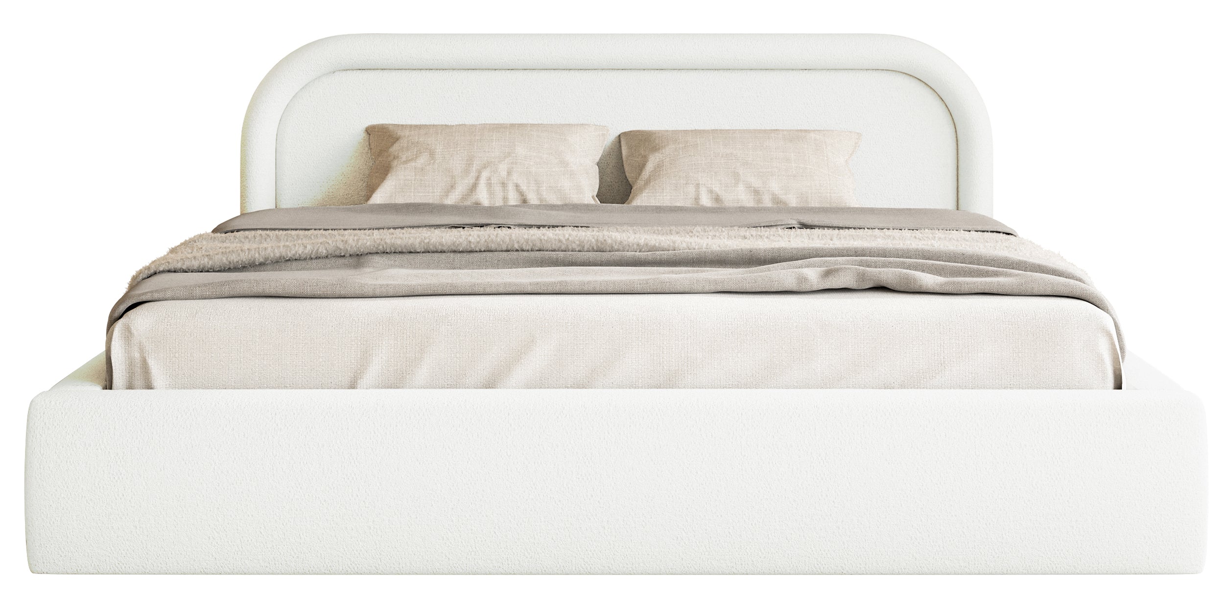 Polsterbett 160x200 cm Ruvi mit Stauraum, cremefarbenes Chenille