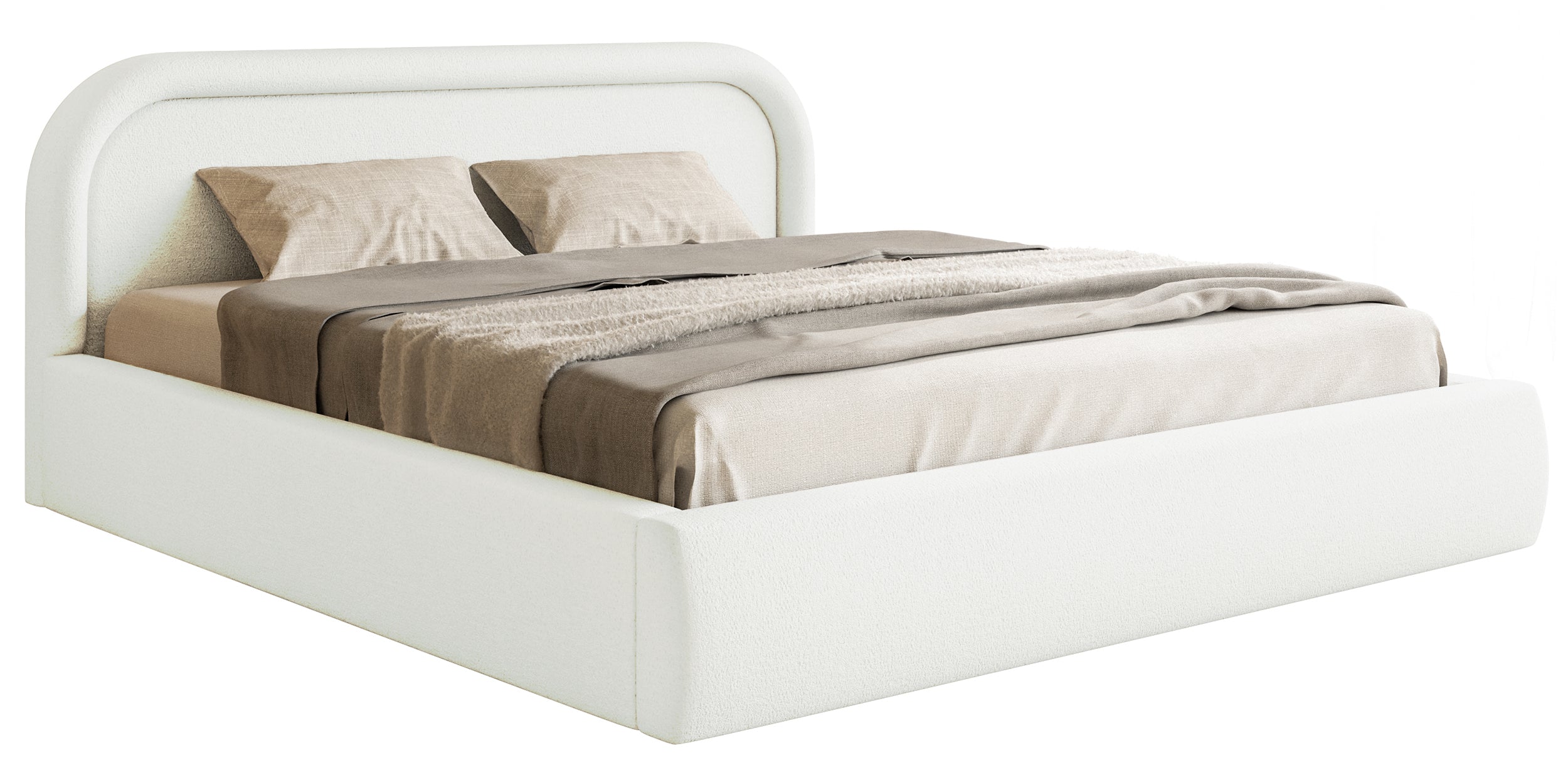 Polsterbett 160x200 cm Ruvi mit Stauraum, cremefarbenes Chenille