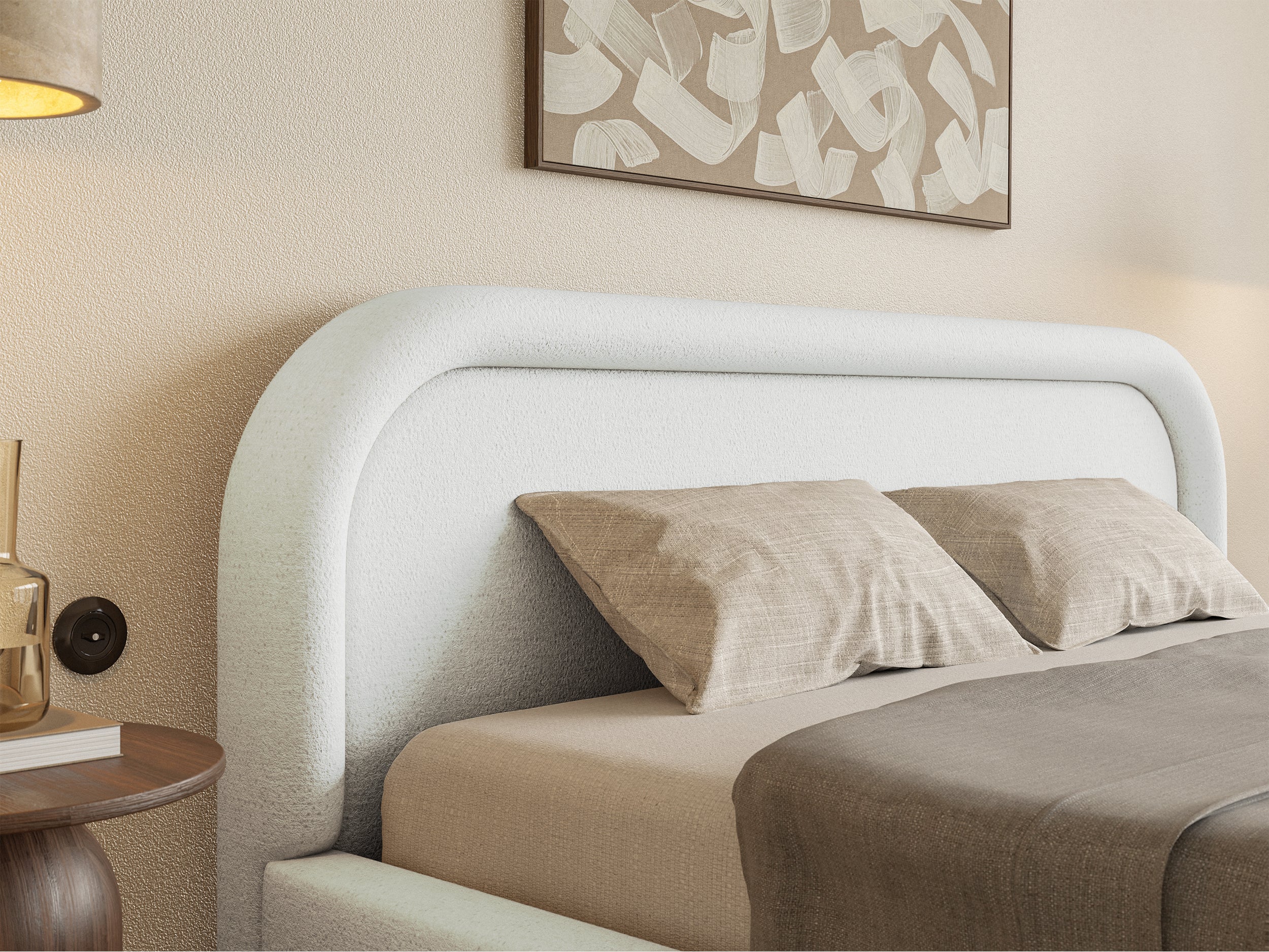 Polsterbett 160x200 cm Ruvi mit Stauraum, cremefarbenes Chenille