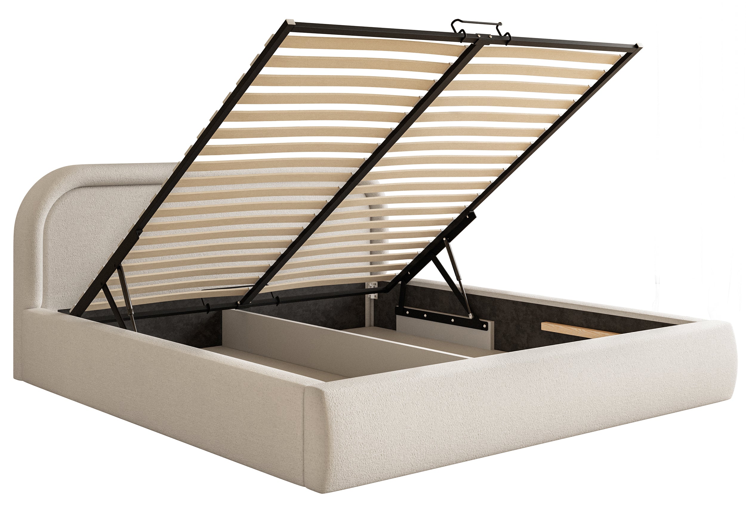 Polsterbett 140x200 cm Ruvi mit Stauraum, grau-beige Chenille