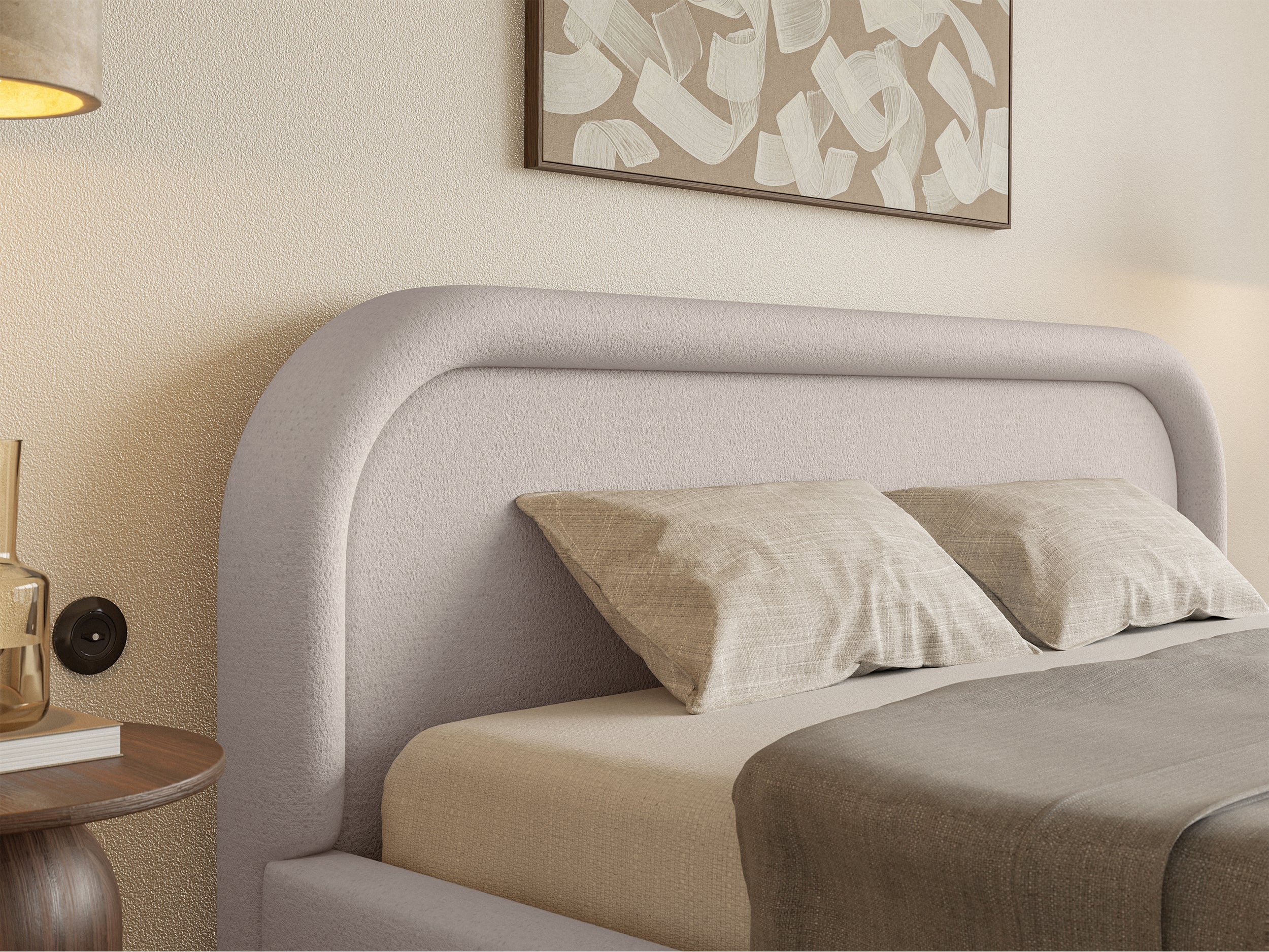 Polsterbett 140x200 cm Ruvi mit Stauraum, grau-beige Chenille