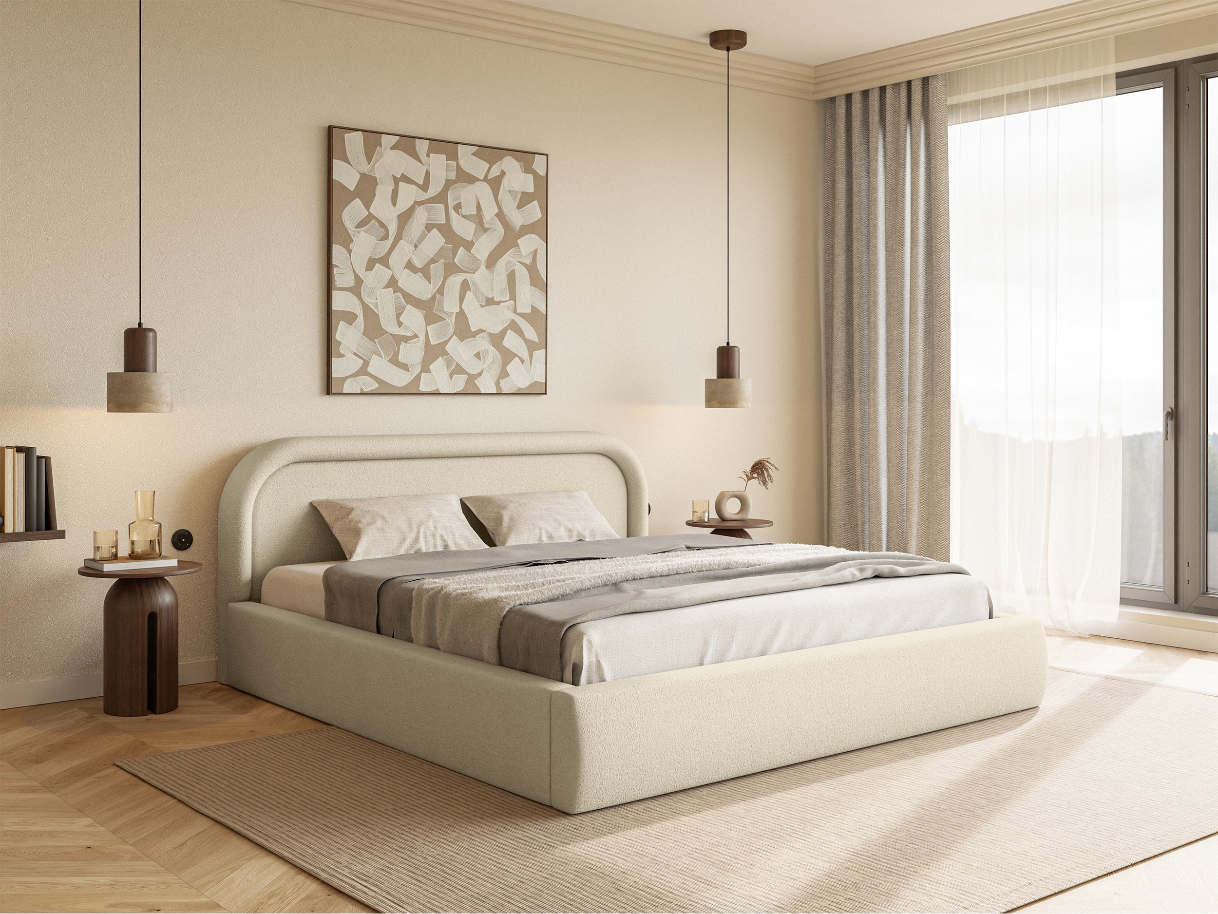 Polsterbett 180x200 cm Ruvi mit Stauraum, beige Chenille