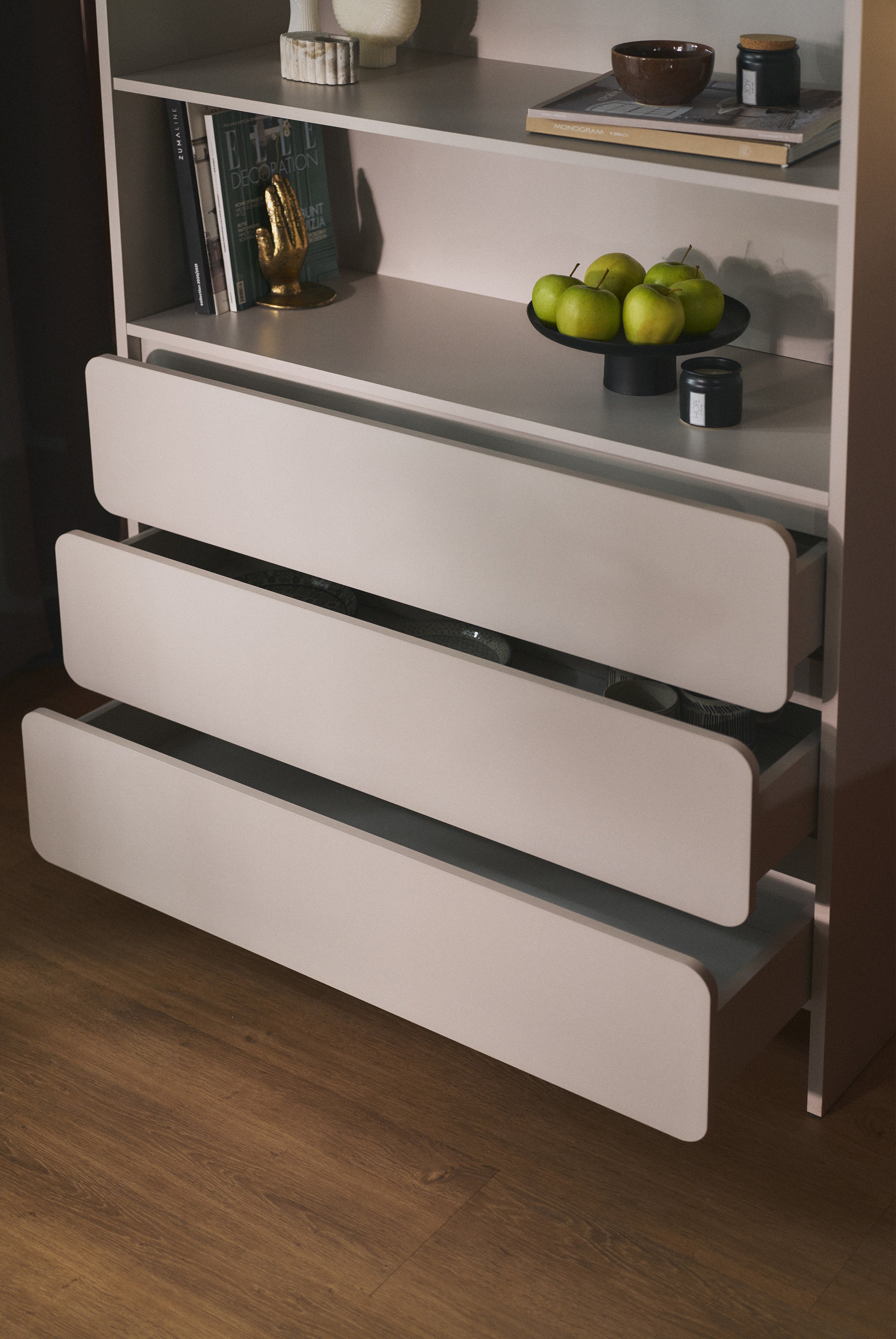 Lummo Regal mit drei Schubladen 100 cm Kaschmir