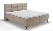 Kontinentales Bett 140x200 cm Rektango mit Stauraum und Topper, beiger Samt