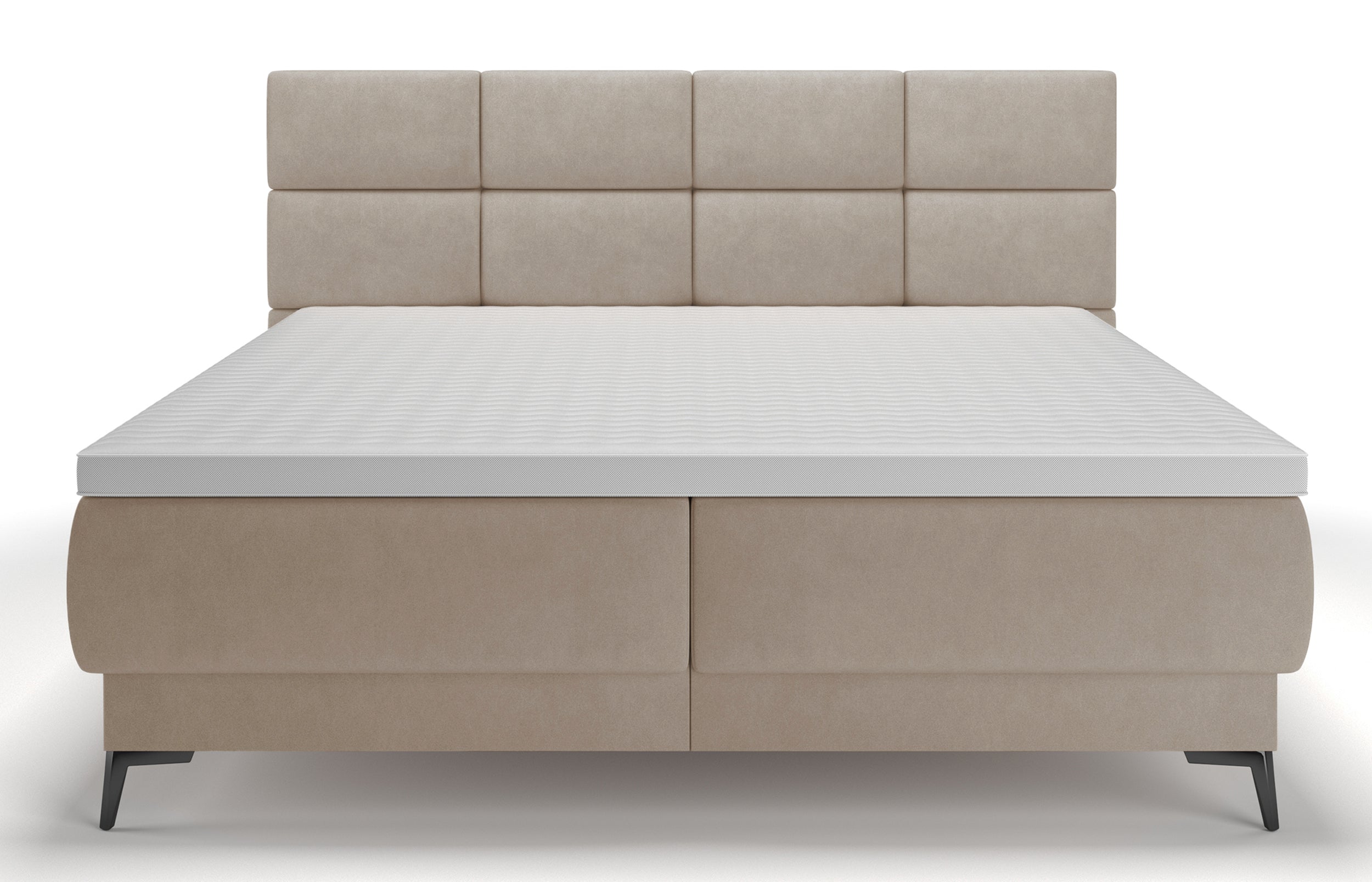 Kontinentales Bett 140x200 cm Rektango mit Stauraum und Topper, beiger Samt