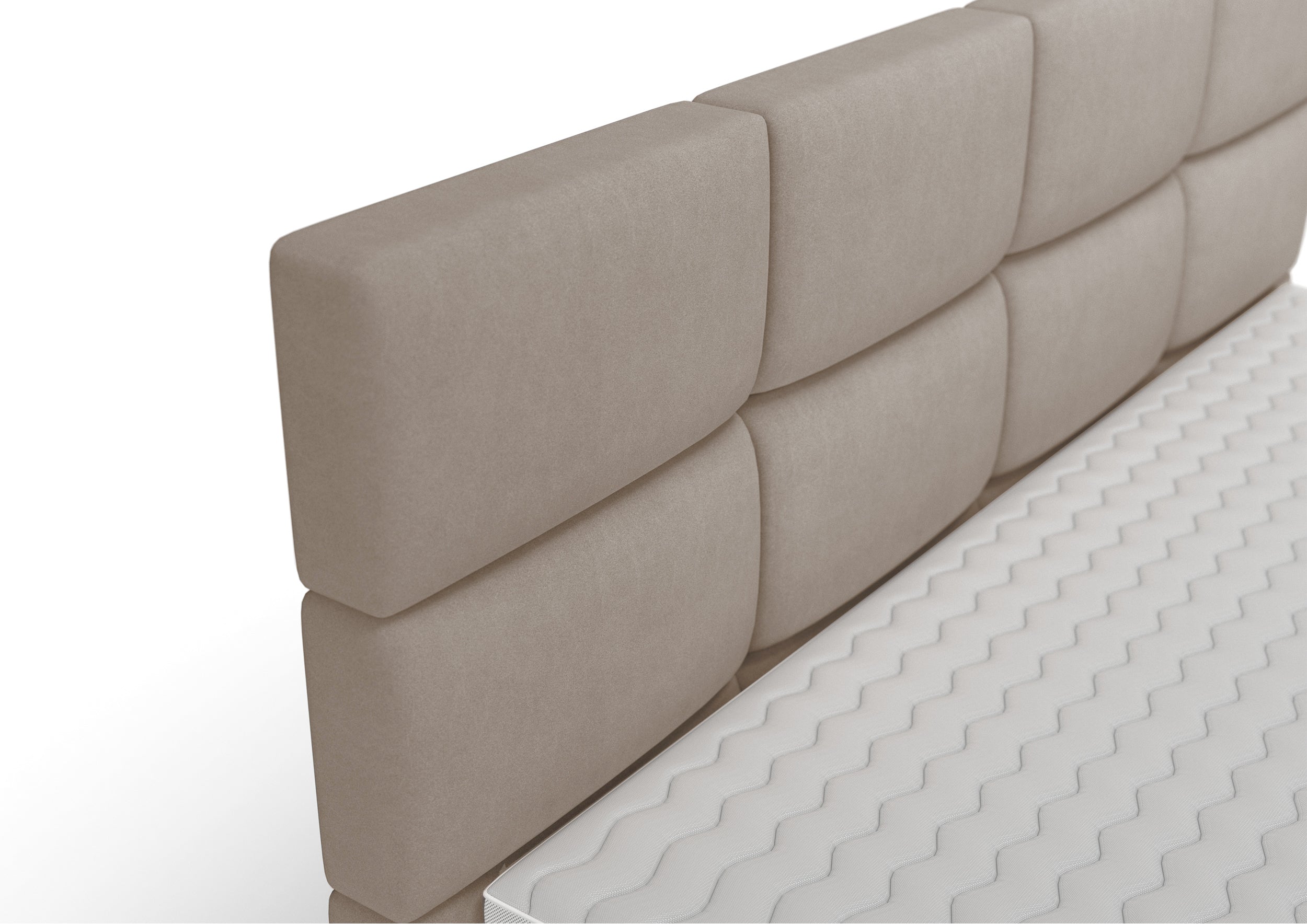 Kontinentales Bett 140x200 cm Rektango mit Stauraum und Topper, beiger Samt