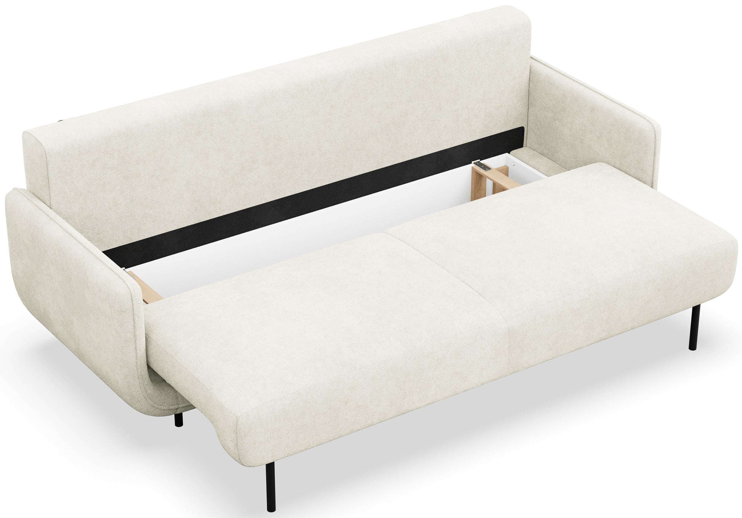 Dreisitziges ausklappbares Sofa Ovals in Creme mit Flechtoptik