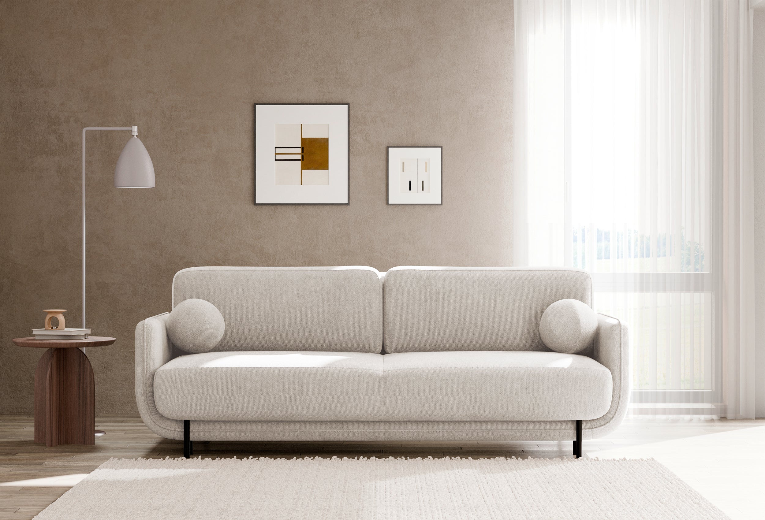 Dreisitziges ausklappbares Sofa Ovals in hellbeigem Flechtmuster