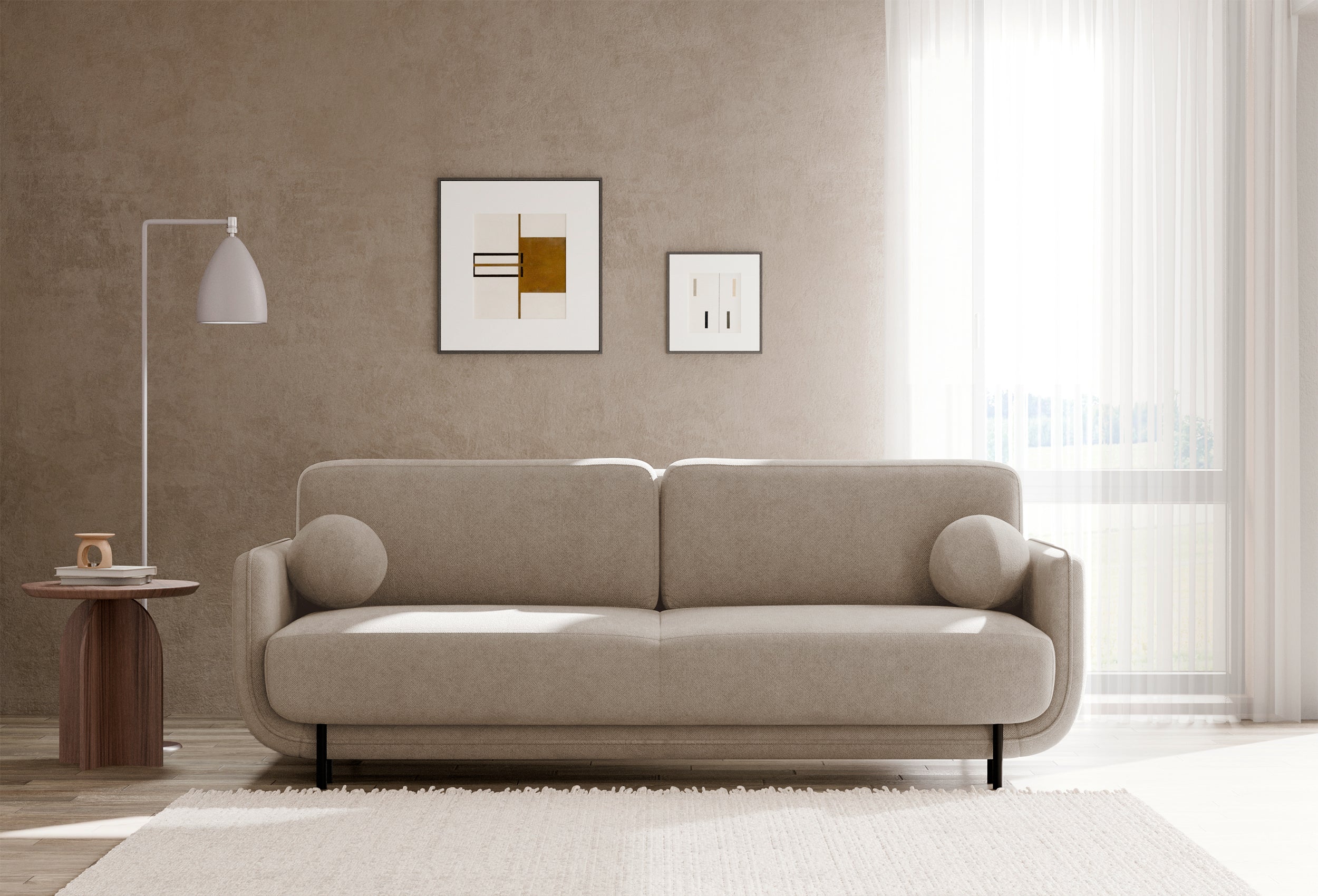 Ausziehbare Dreisitzer-Couch Ovals in Beige, Flechtoptik