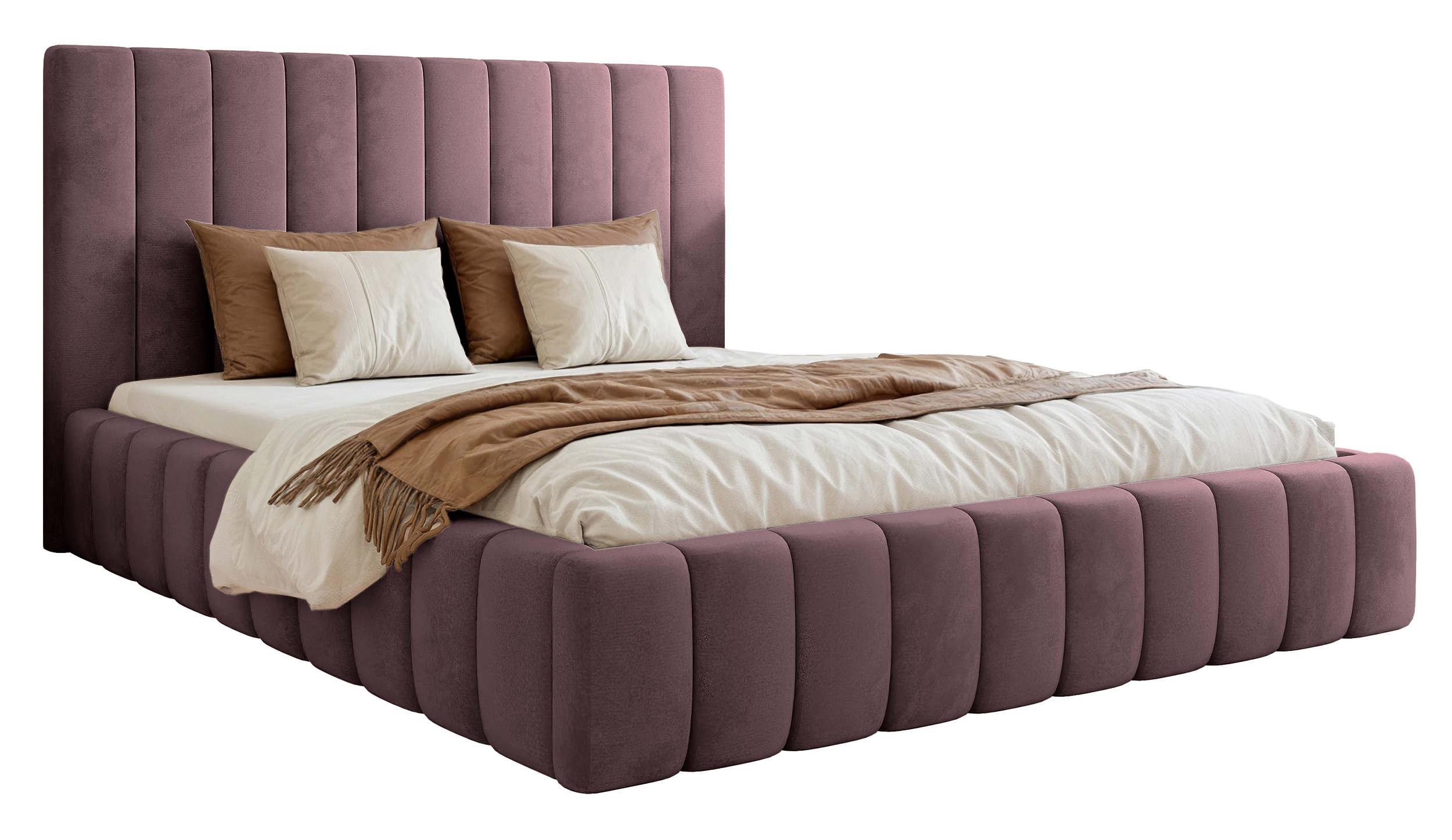 Polsterbett 180x200 cm Fiarro mit Bettkasten, violetter Samt, Metallrahmen