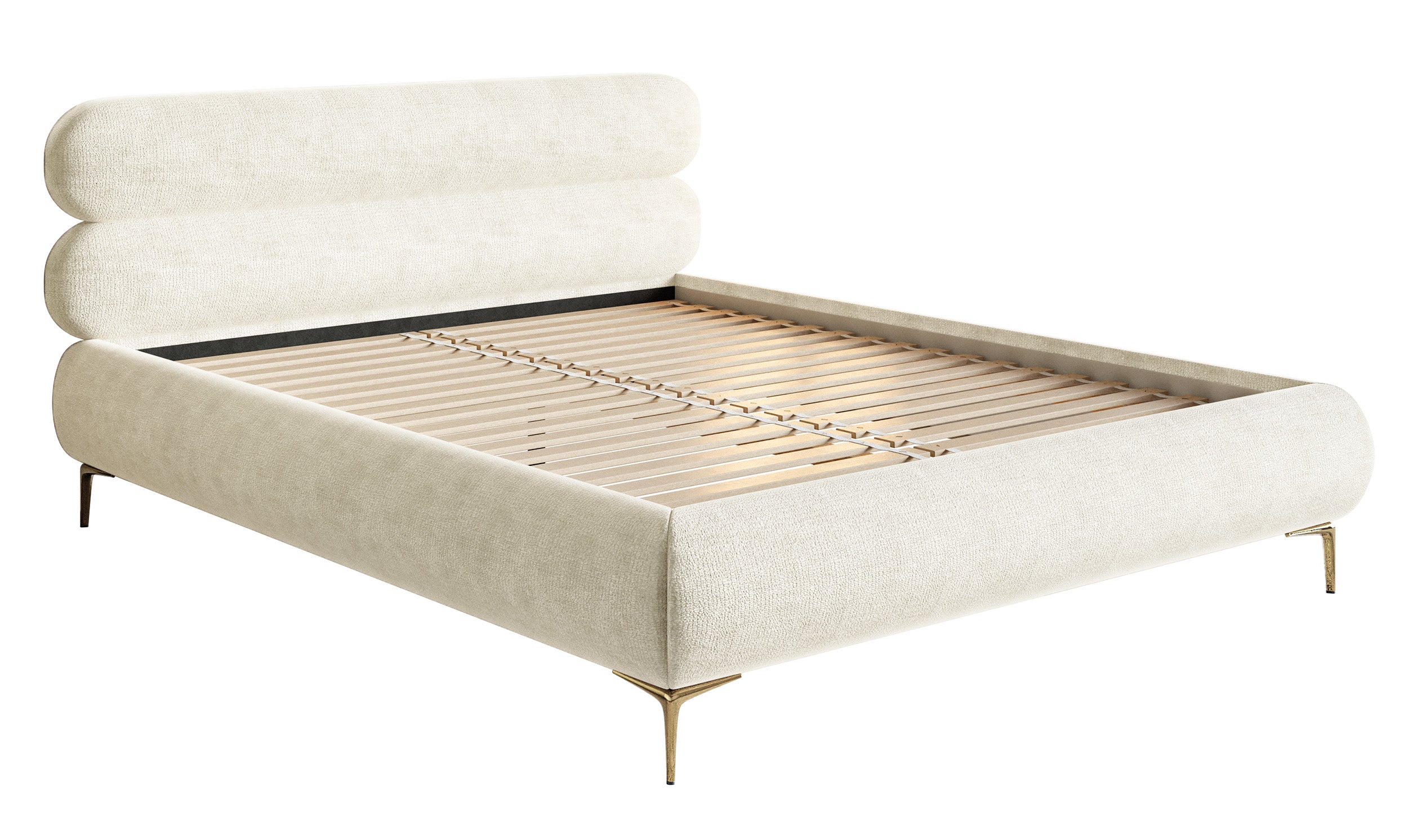 Polsterbett 160x200 cm Roule cremefarbenes Chenille mit goldenen Beinen