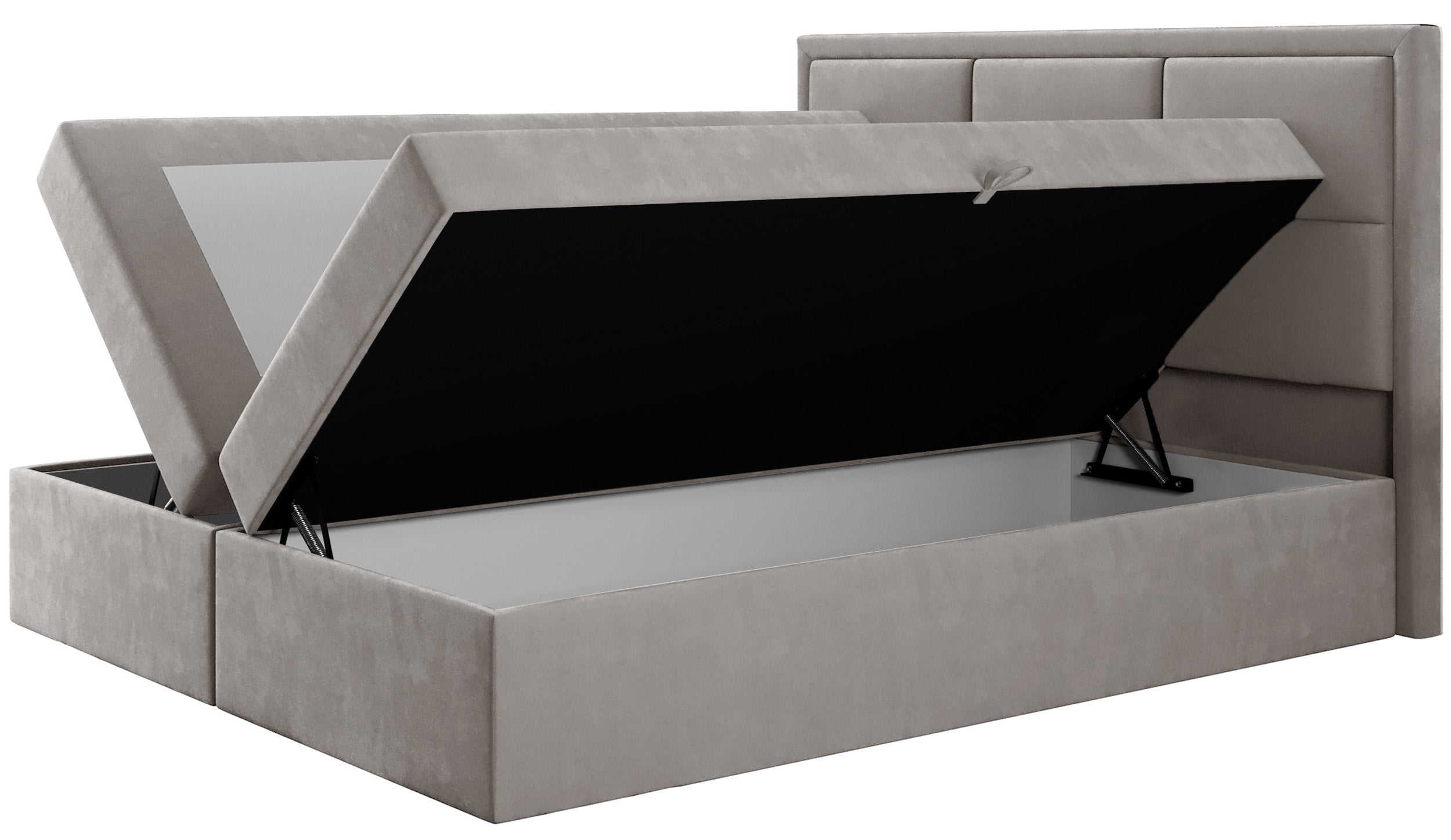 Kontinentales Bett 140x200 cm Rommano mit Bonellfederkernmatratze und Topper, grau-beiges Samtvelours