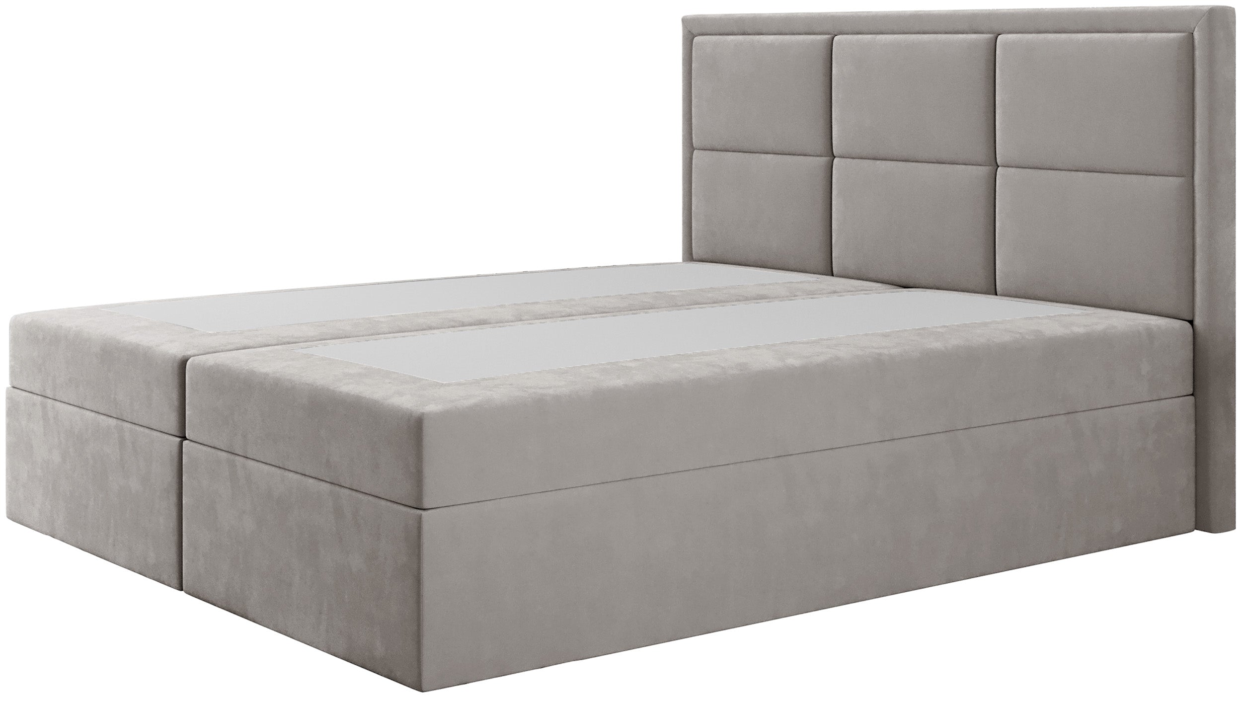 Kontinentales Bett 140x200 cm Rommano mit Bonellfederkernmatratze und Topper, grau-beiges Samtvelours