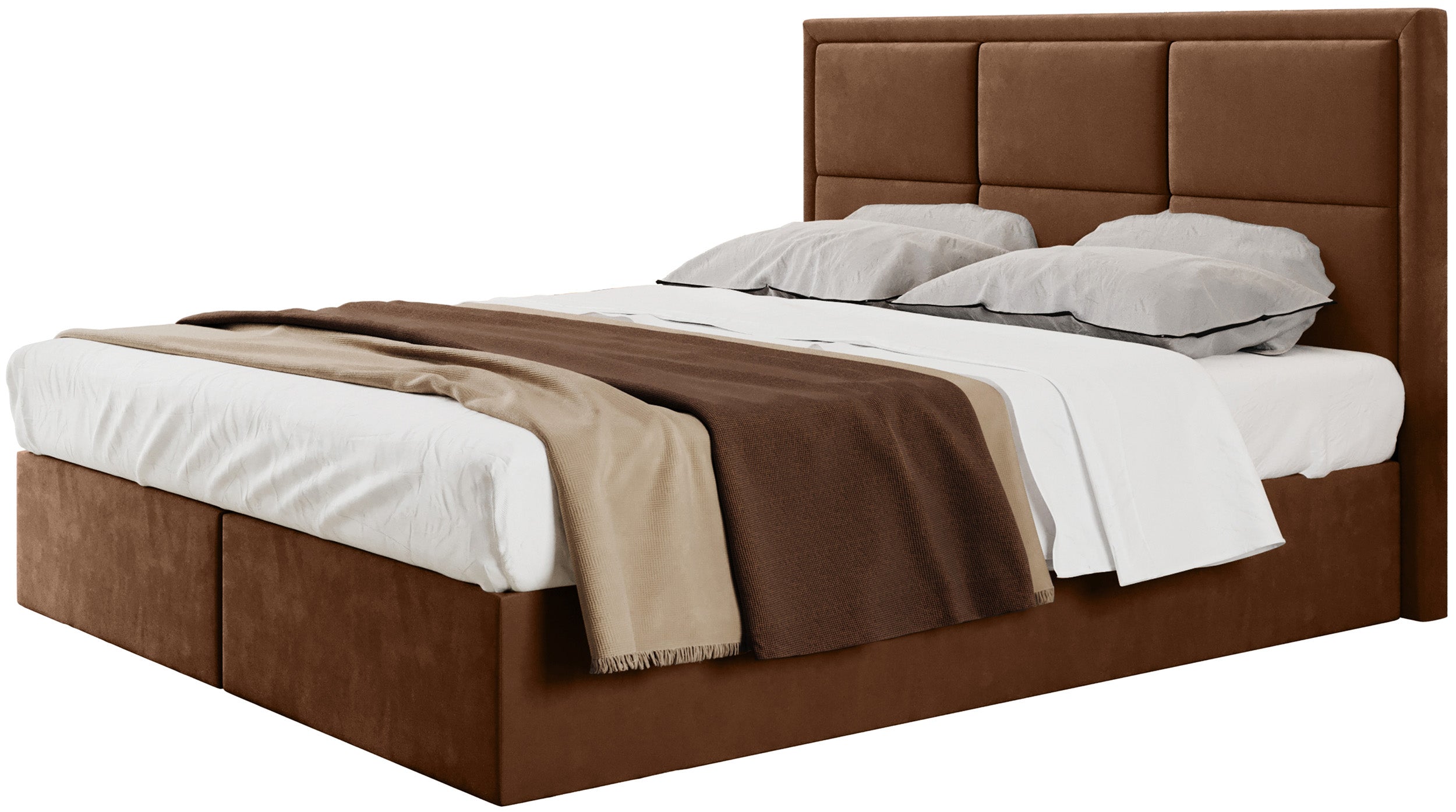 Kontinentales Bett 160x200 cm Rommano mit Bonell-Federkernmatratze und Topper, kupferfarbener Samt
