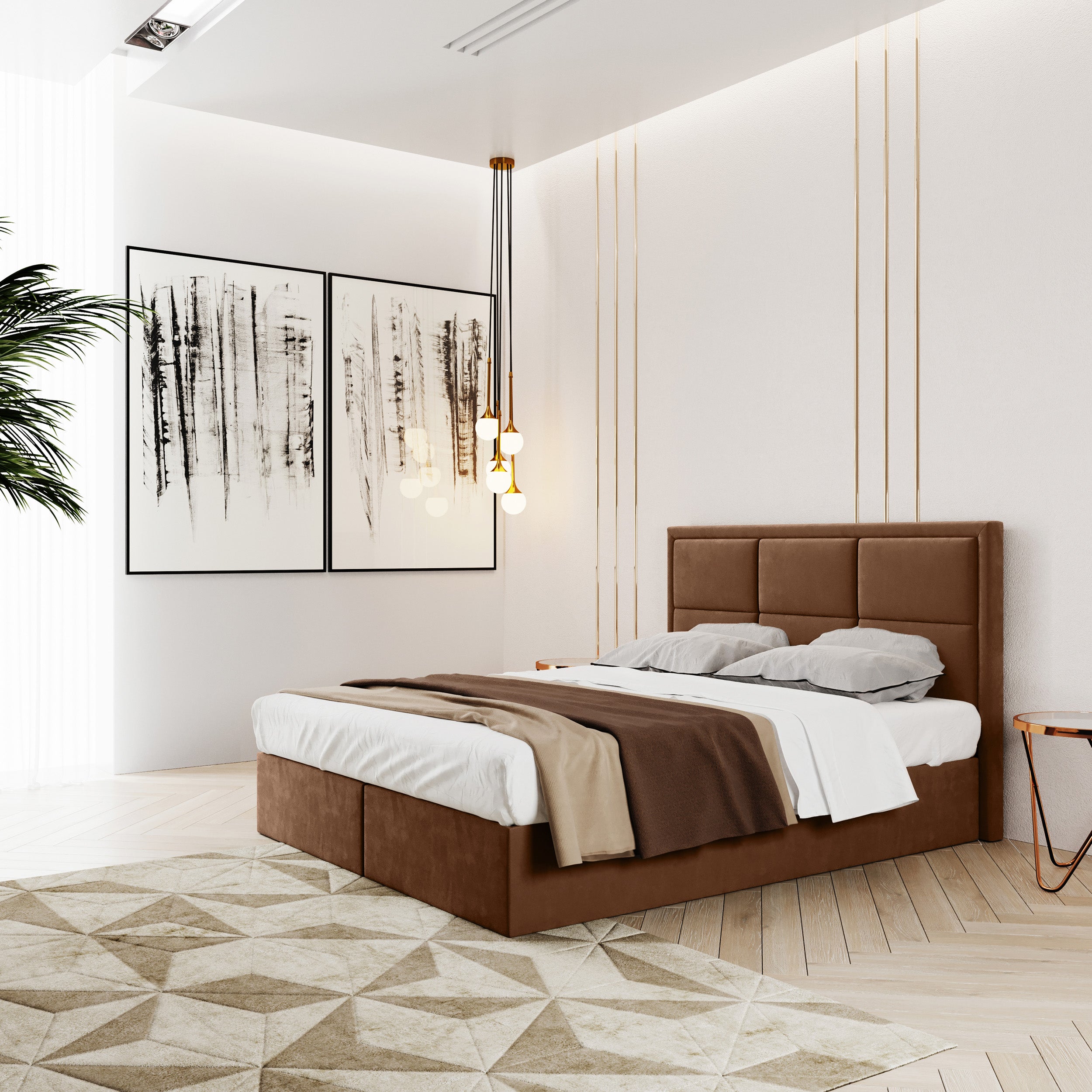 Kontinentales Bett 160x200 cm Rommano mit Bonell-Federkernmatratze und Topper, kupferfarbener Samt