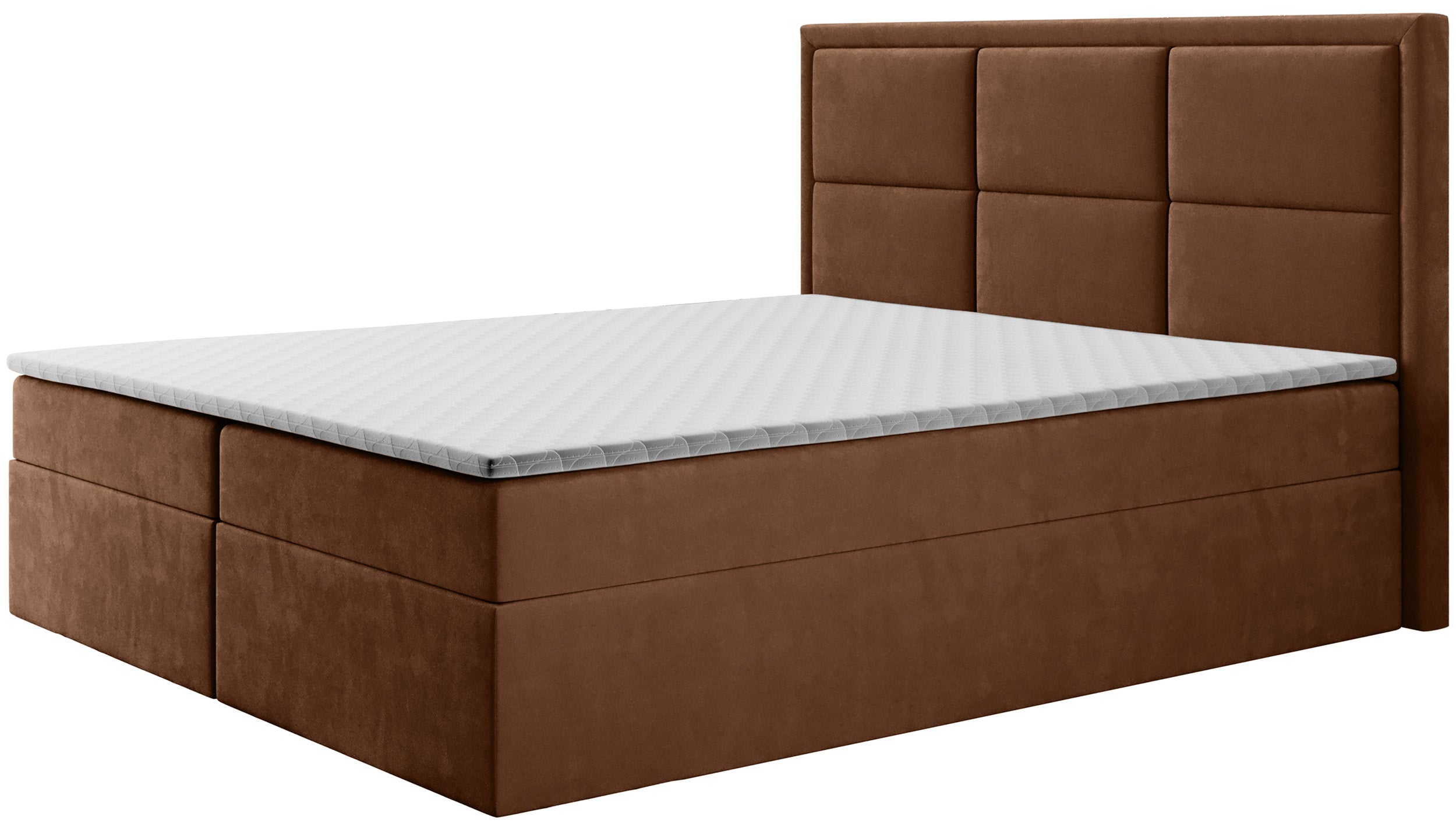 Kontinentales Bett 160x200 cm Rommano mit Bonell-Federkernmatratze und Topper, kupferfarbener Samt