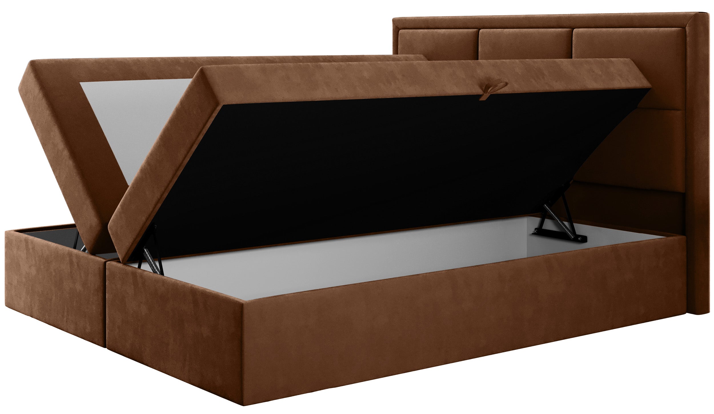 Kontinentales Bett 160x200 cm Rommano mit Bonell-Federkernmatratze und Topper, kupferfarbener Samt
