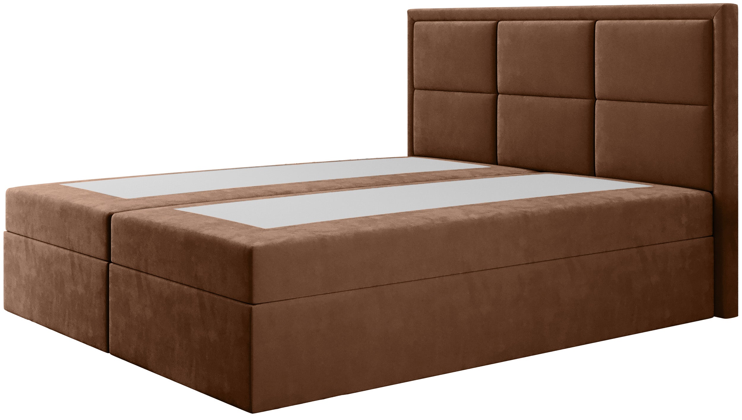 Kontinentales Bett 160x200 cm Rommano mit Bonell-Federkernmatratze und Topper, kupferfarbener Samt