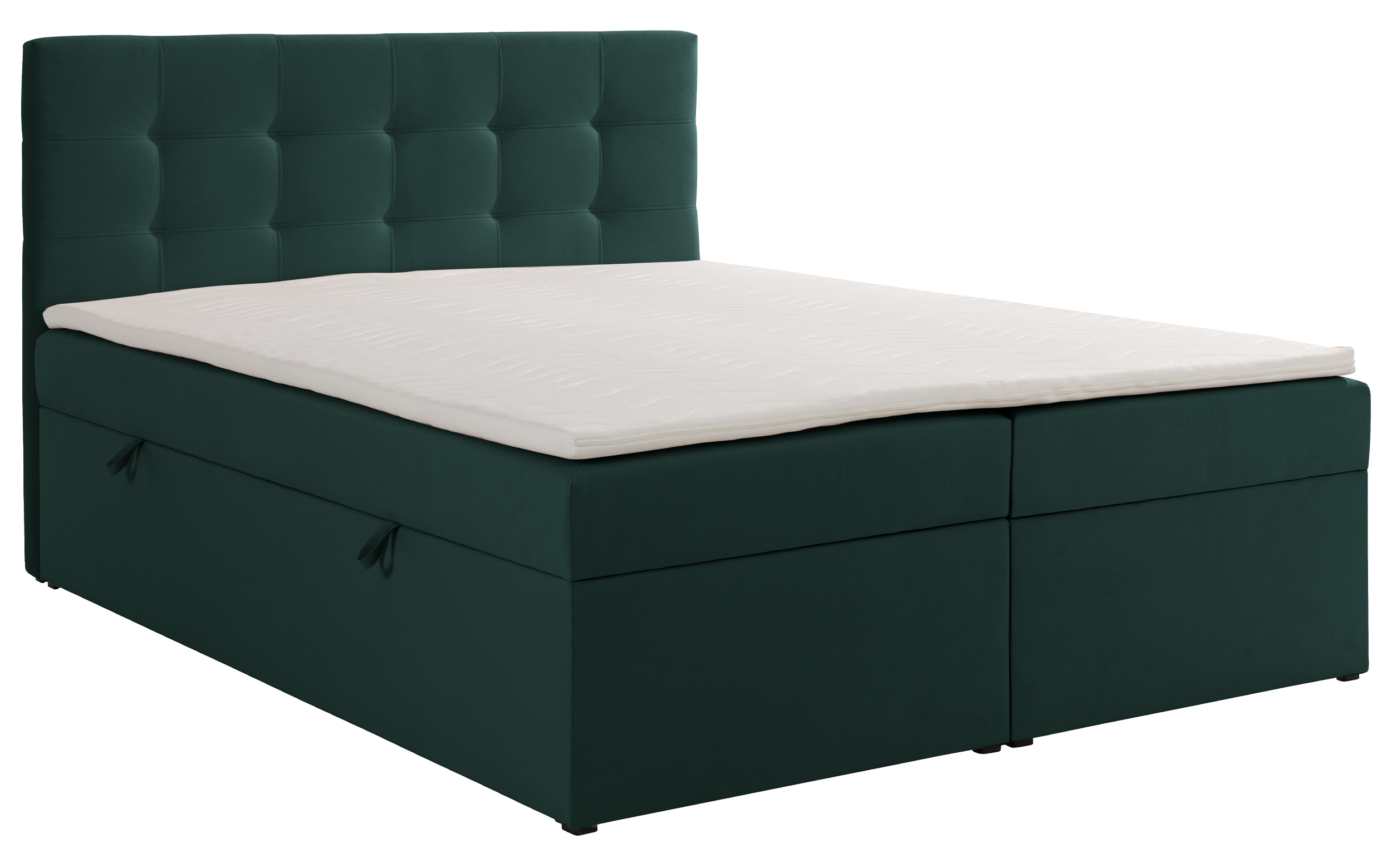 Kontinentalbett 140x200 cm Ronneo mit Stauraum und Topper, grüner Samt