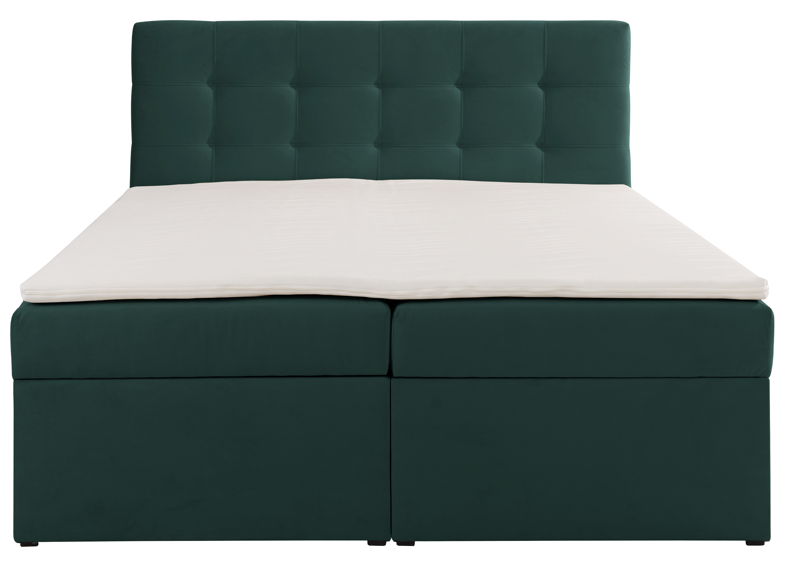 Kontinentales Bett 160x200 cm Ronneo mit Stauraum und Topper, grüner Samt