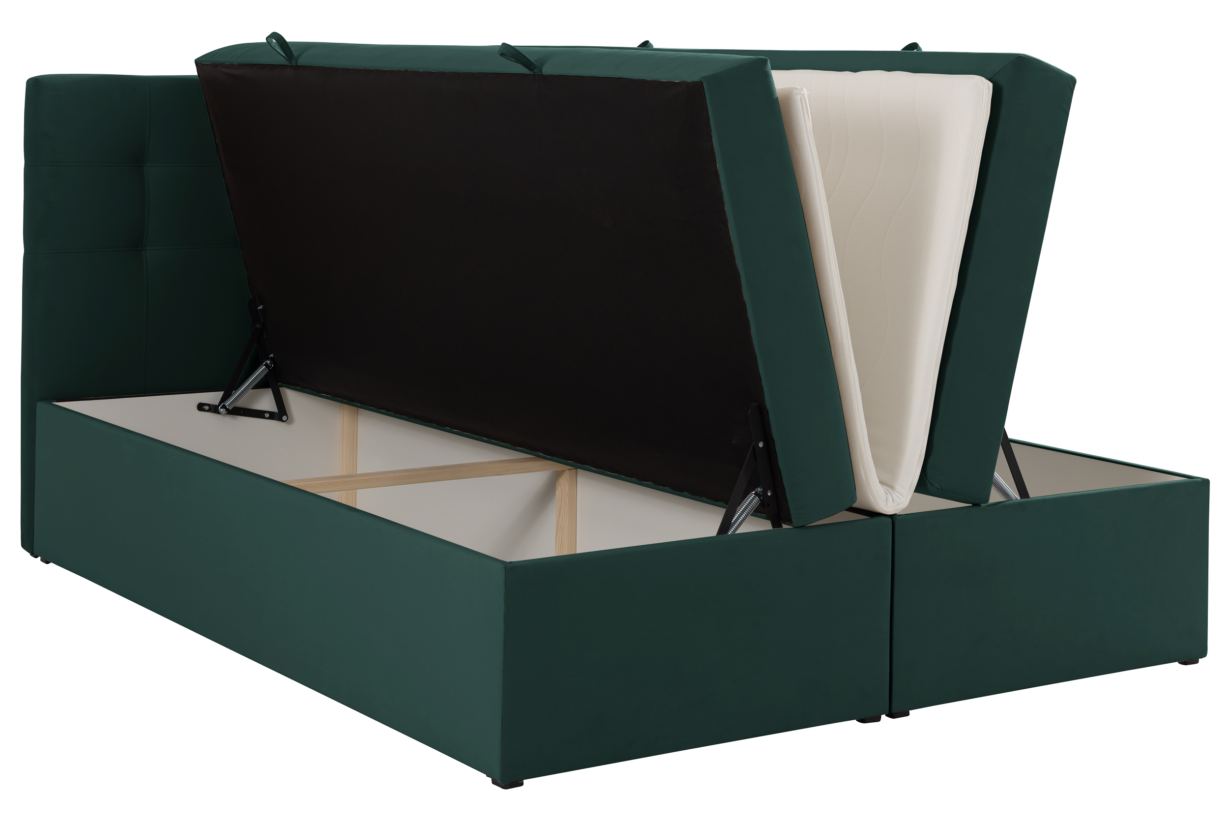 Kontinentalbett 140x200 cm Ronneo mit Stauraum und Topper, grüner Samt