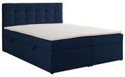 Kontinentales Bett 180x200 cm Ronneo mit Stauraum und Topper, dunkelblauer Samt