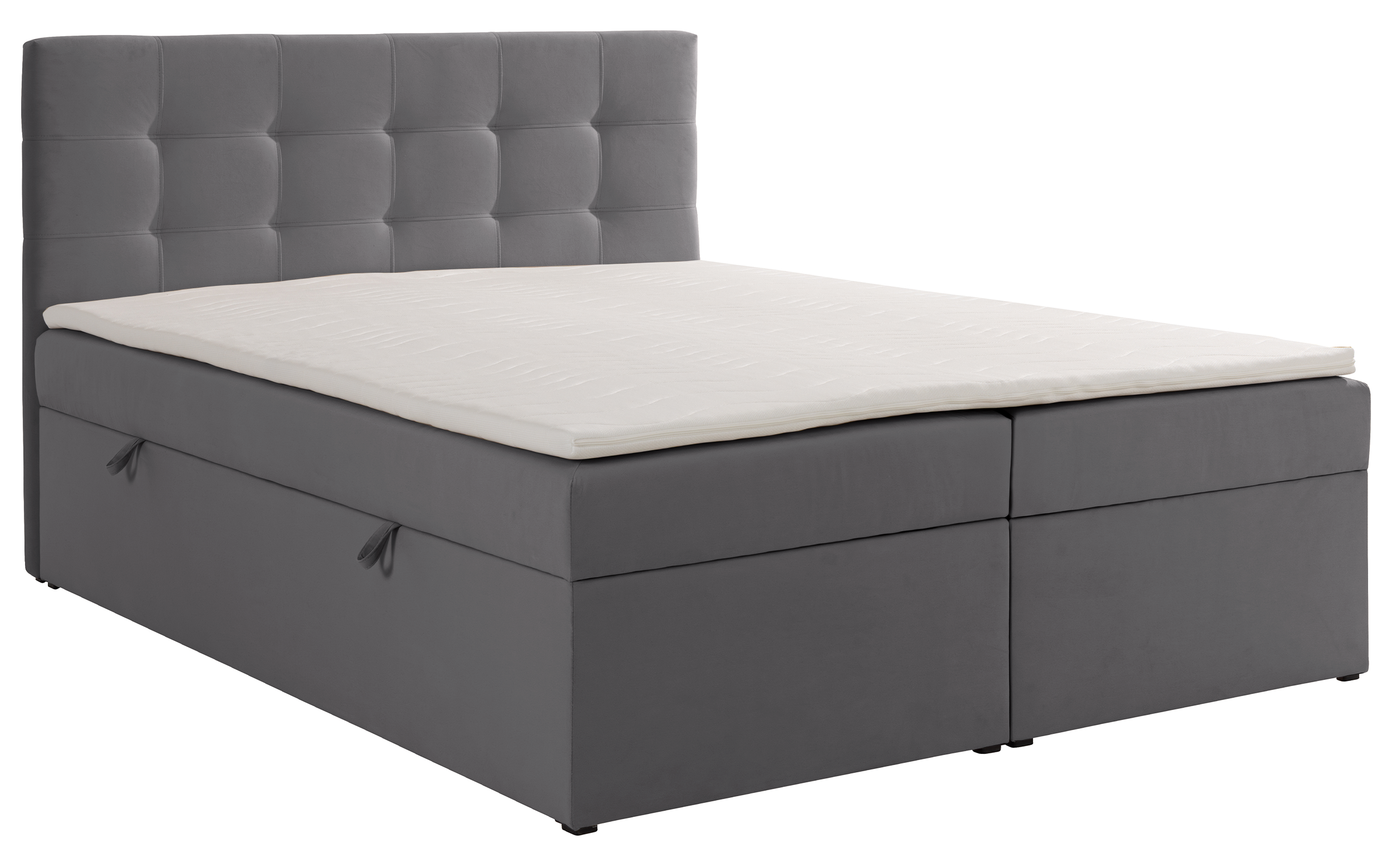 Kontinentales Bett 180x200 cm Ronneo mit Stauraum und Topper, taubengrauer Samt