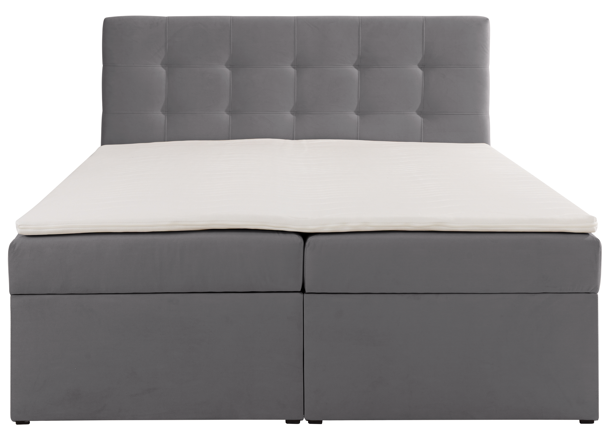 Kontinentales Bett 180x200 cm Ronneo mit Stauraum und Topper, taubengrauer Samt