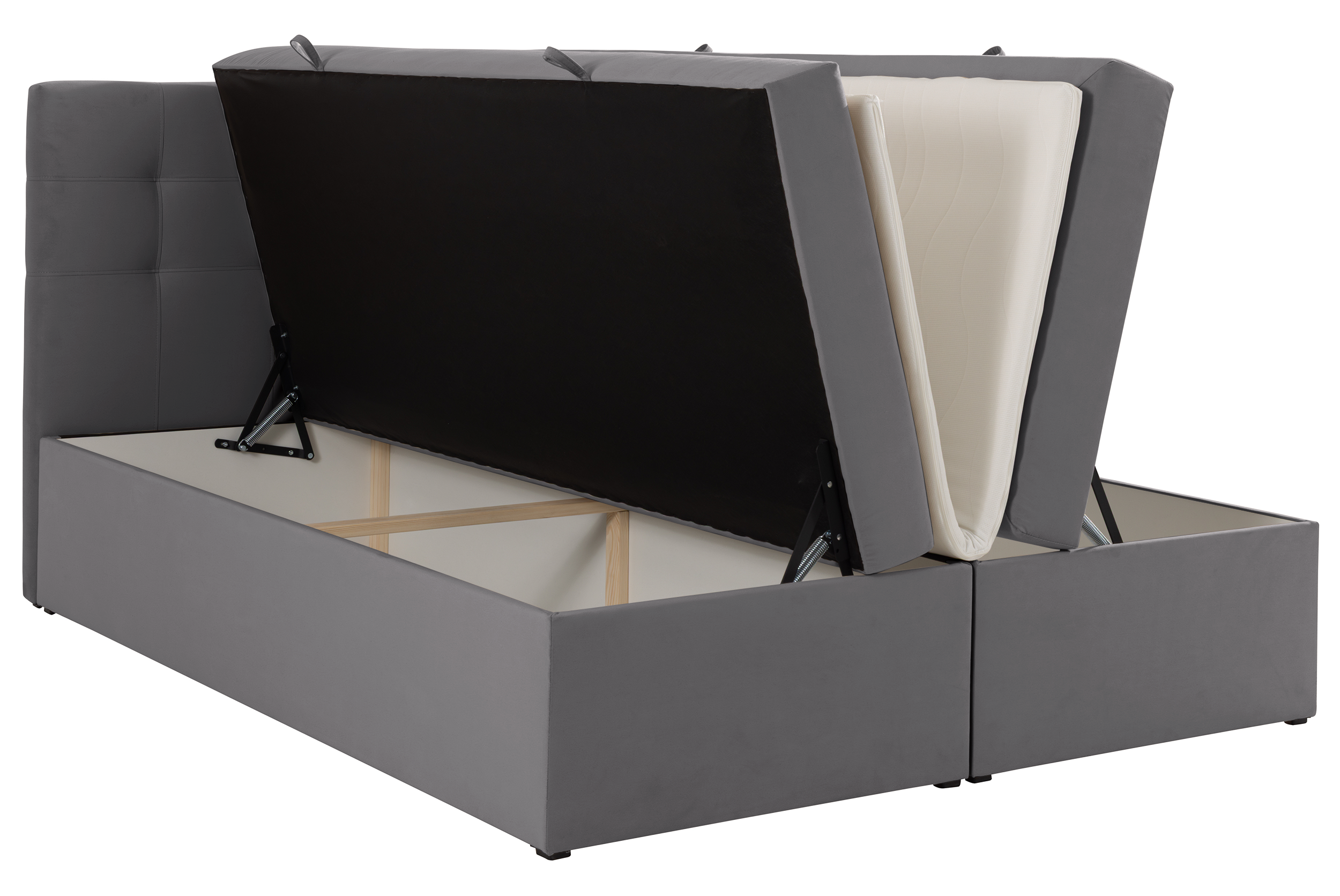 Kontinentalbett 160x200 cm Ronneo mit Stauraum und Topper, aschgrauer Samt