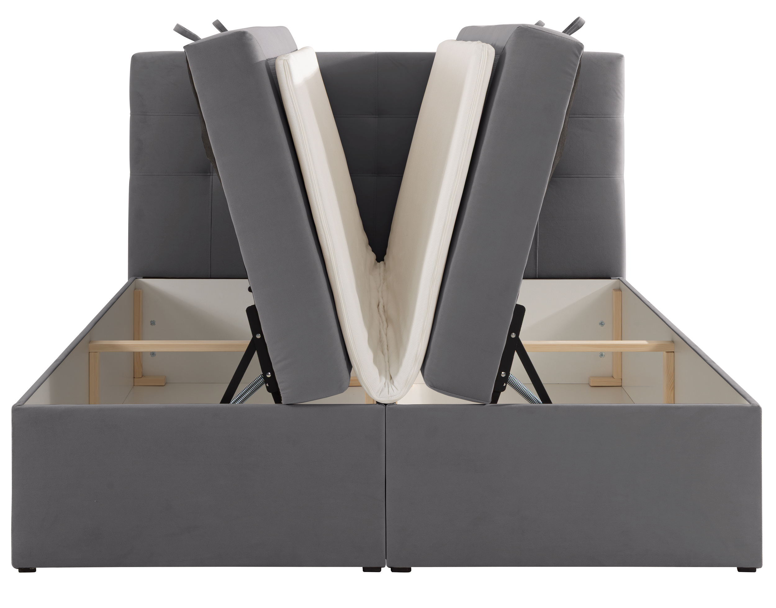 Kontinentales Bett 180x200 cm Ronneo mit Stauraum und Topper, taubengrauer Samt