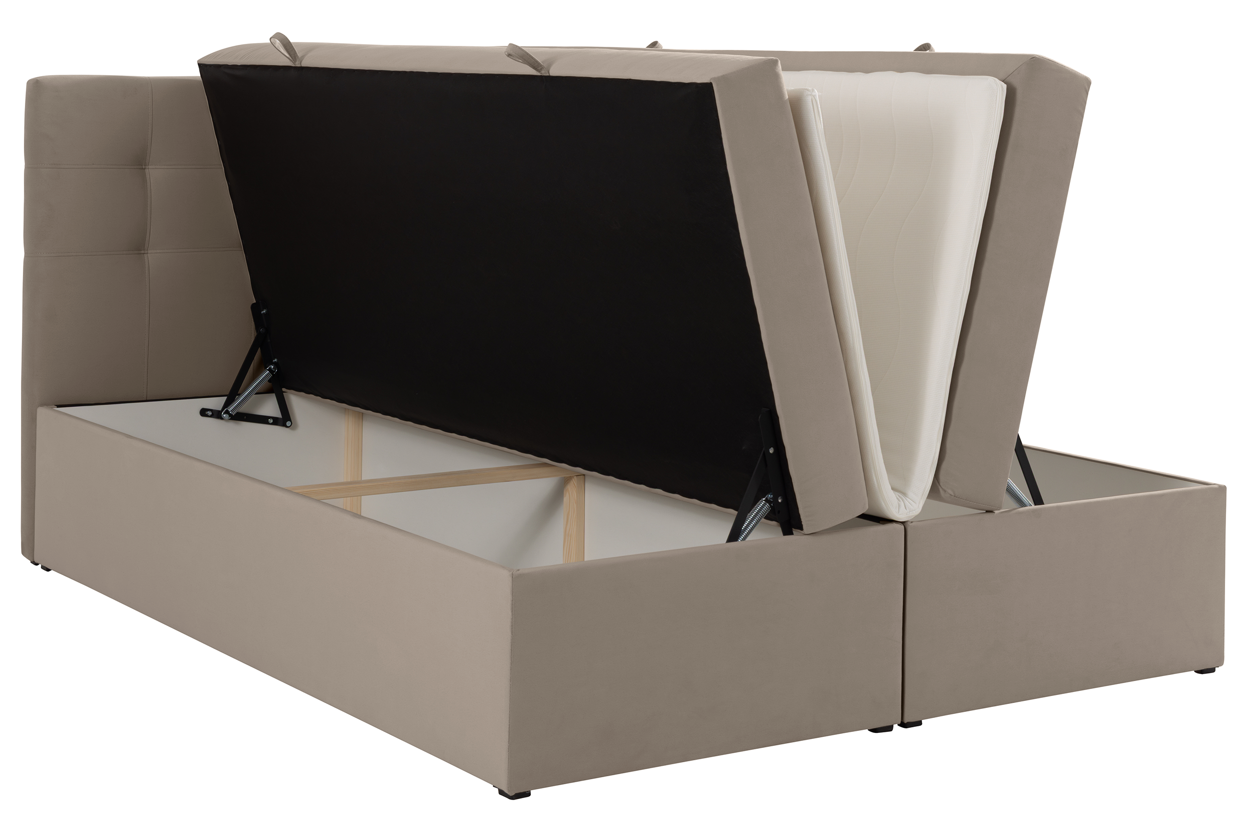 Kontinentalbett 180x200 cm Ronneo mit Stauraum und Topper, grau-beiger Samt