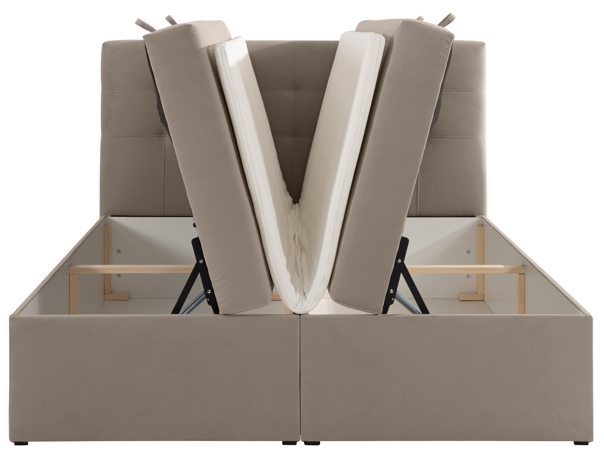 Kontinentalbett 180x200 cm Ronneo mit Stauraum und Topper, grau-beiger Samt