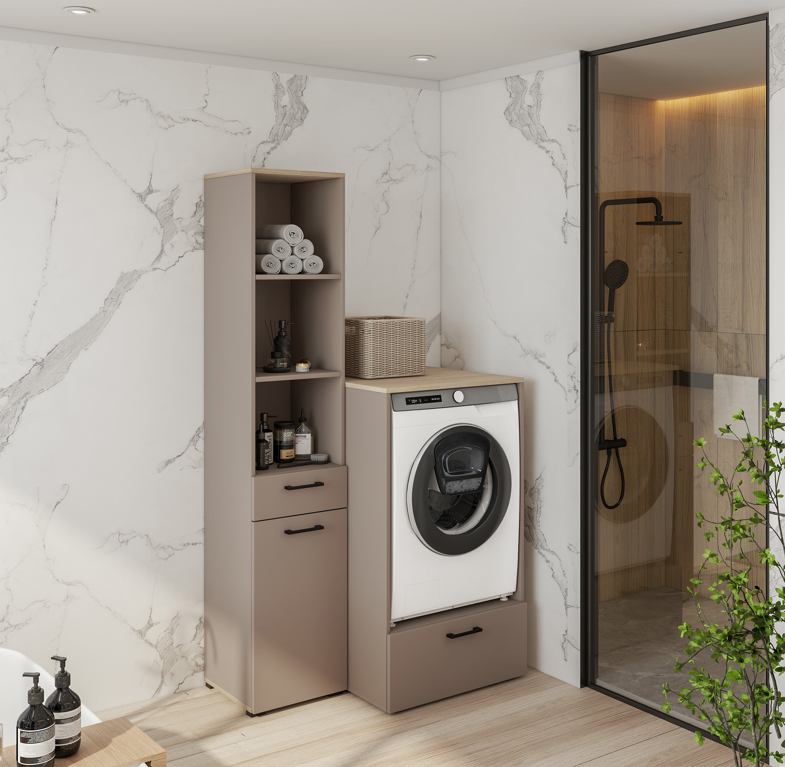 Badschrank Rosa congo/geölte Eiche