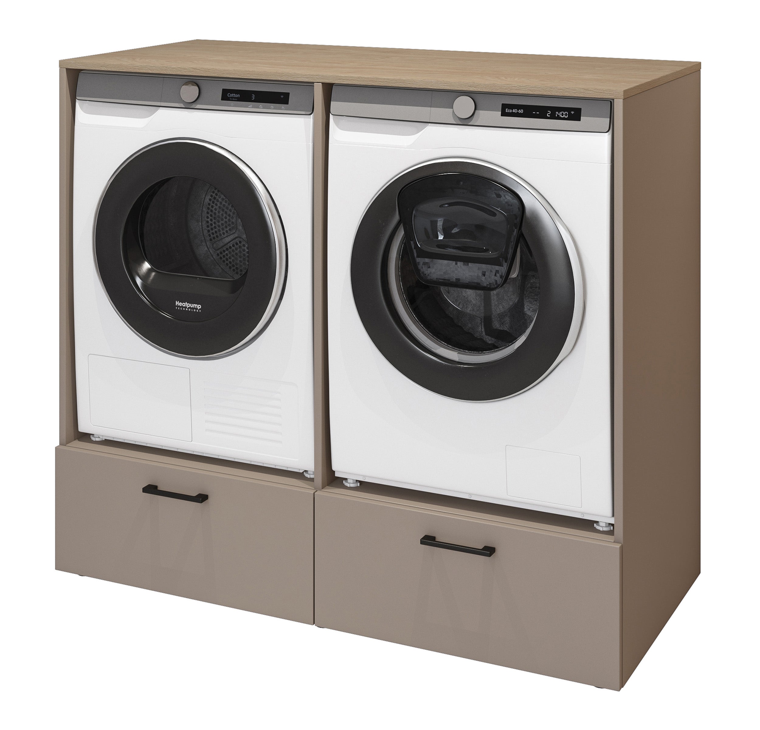 Waschmaschinen- und Trocknerschrank Rosa mit zwei Schubladen in Congo/geölte Eiche