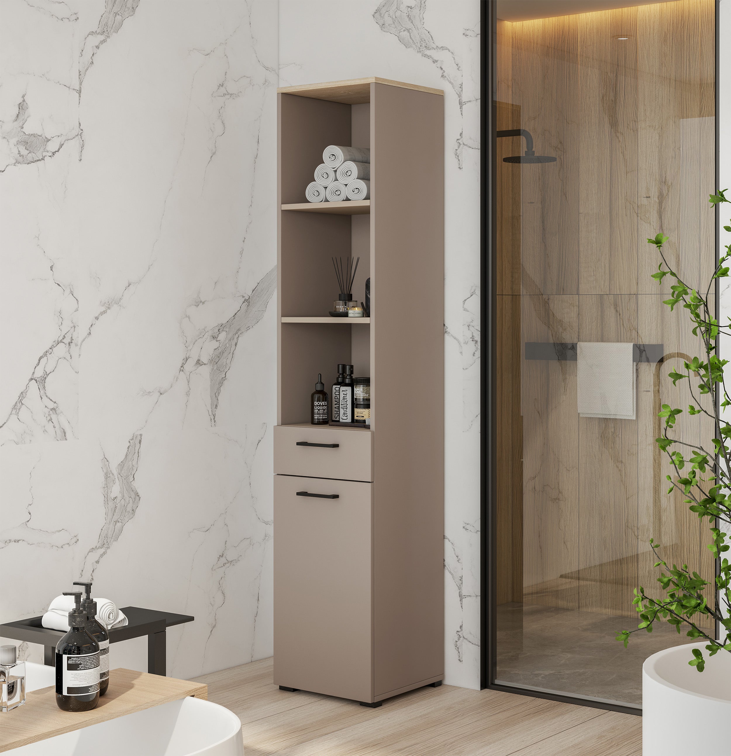 Badschrank Rosa congo/geölte Eiche