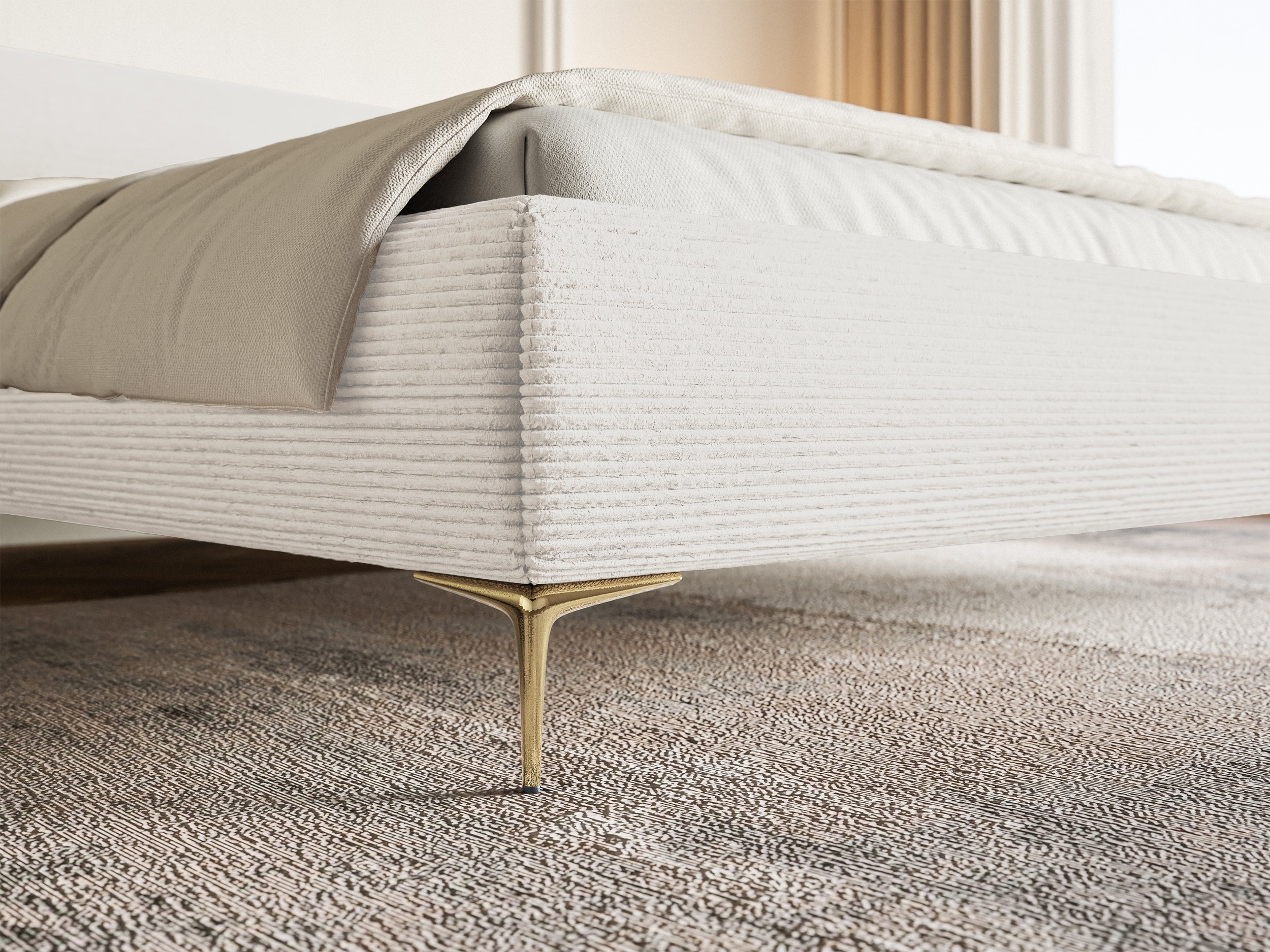 Gepolstertes Bett 160x200 cm Roule Cord creme Cord Stoff, goldene Beine