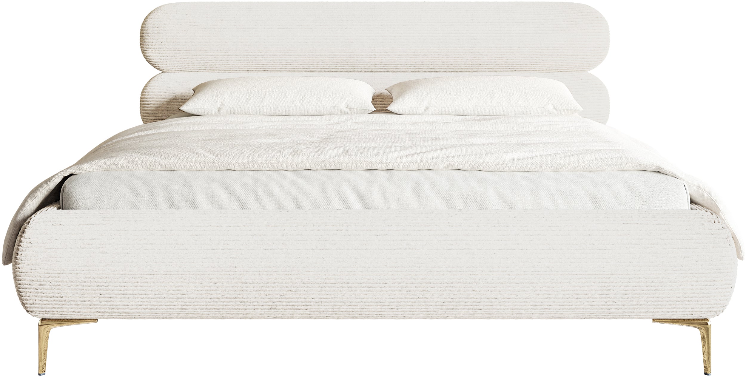 Gepolstertes Bett 160x200 cm Roule Cord creme Cord Stoff, goldene Beine